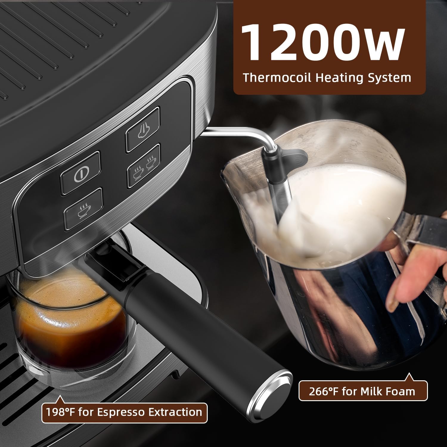 Espresso Machine 20 Bar, Professional Espresso Maker with Milk Frother Steam Wand, Compact Semi-Automatic Espresso Machines for Cappuccino, Latte, Gift for Friend · v2