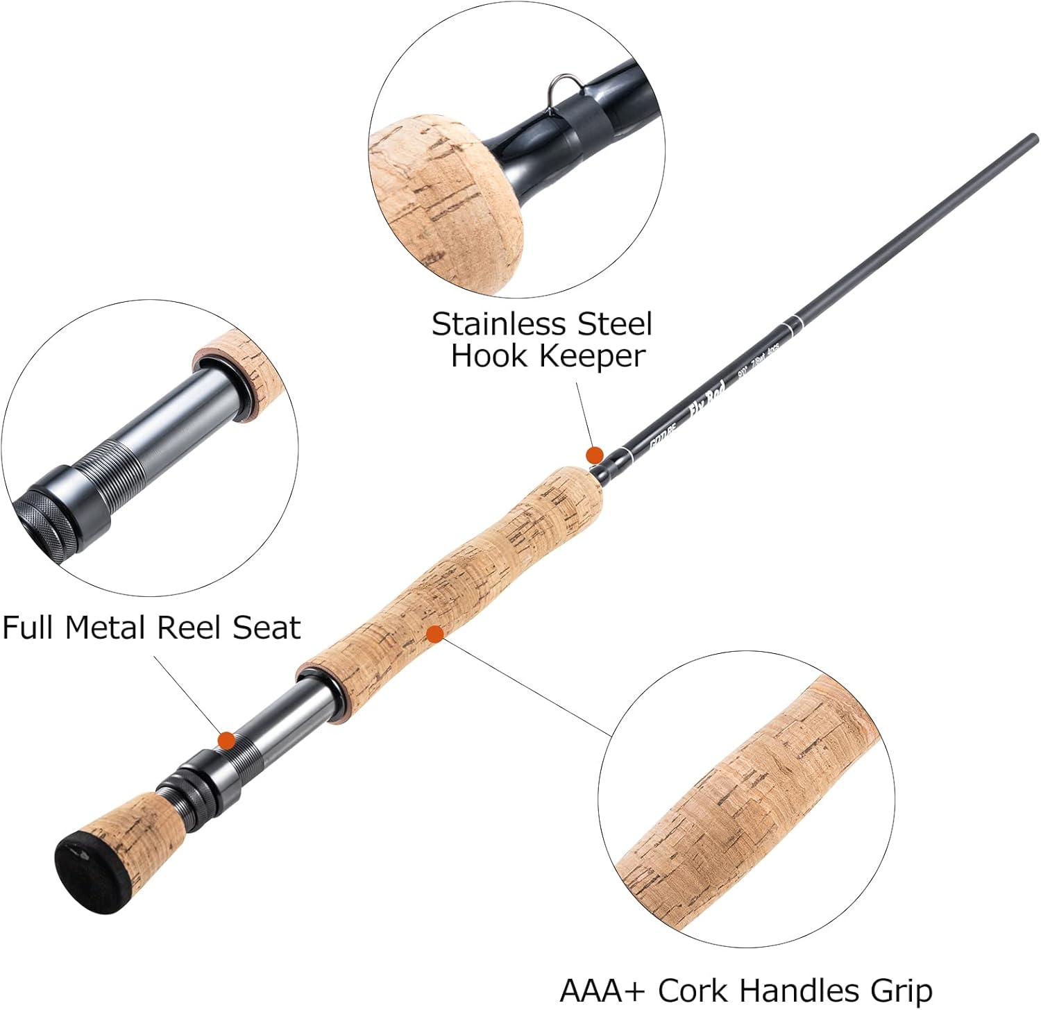 Goture Fly Fishing Rod 4-Piece 9FT Lightweight Travel Fly Fishing Pole 30 36T Carbon Fiber 7/8wt Fly Rod for Walleye Bass Salmon Trout Fishing