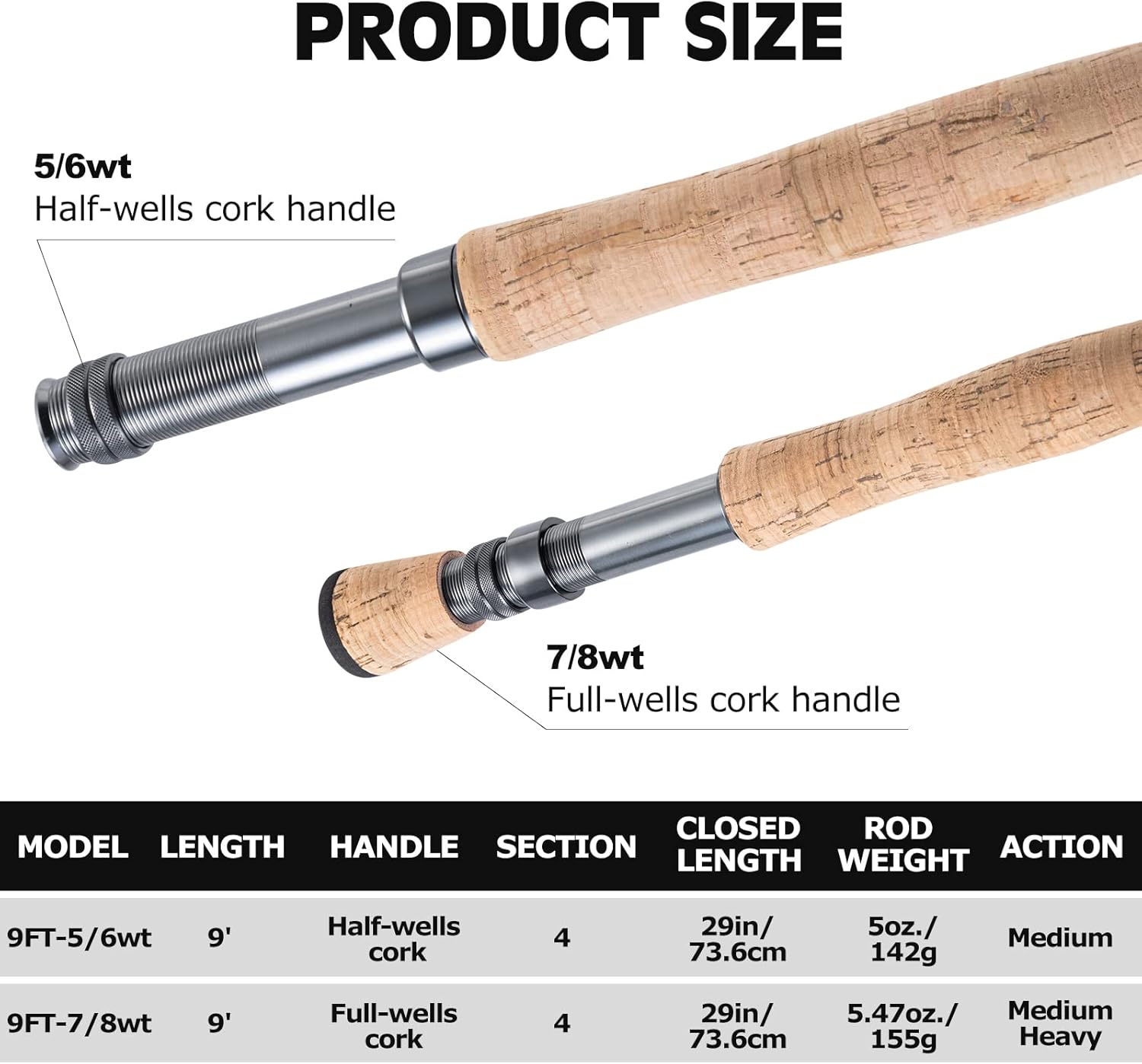 Goture Fly Fishing Rod 4-Piece 9FT Lightweight Travel Fly Fishing Pole 30 36T Carbon Fiber 7/8wt Fly Rod for Walleye Bass Salmon Trout Fishing