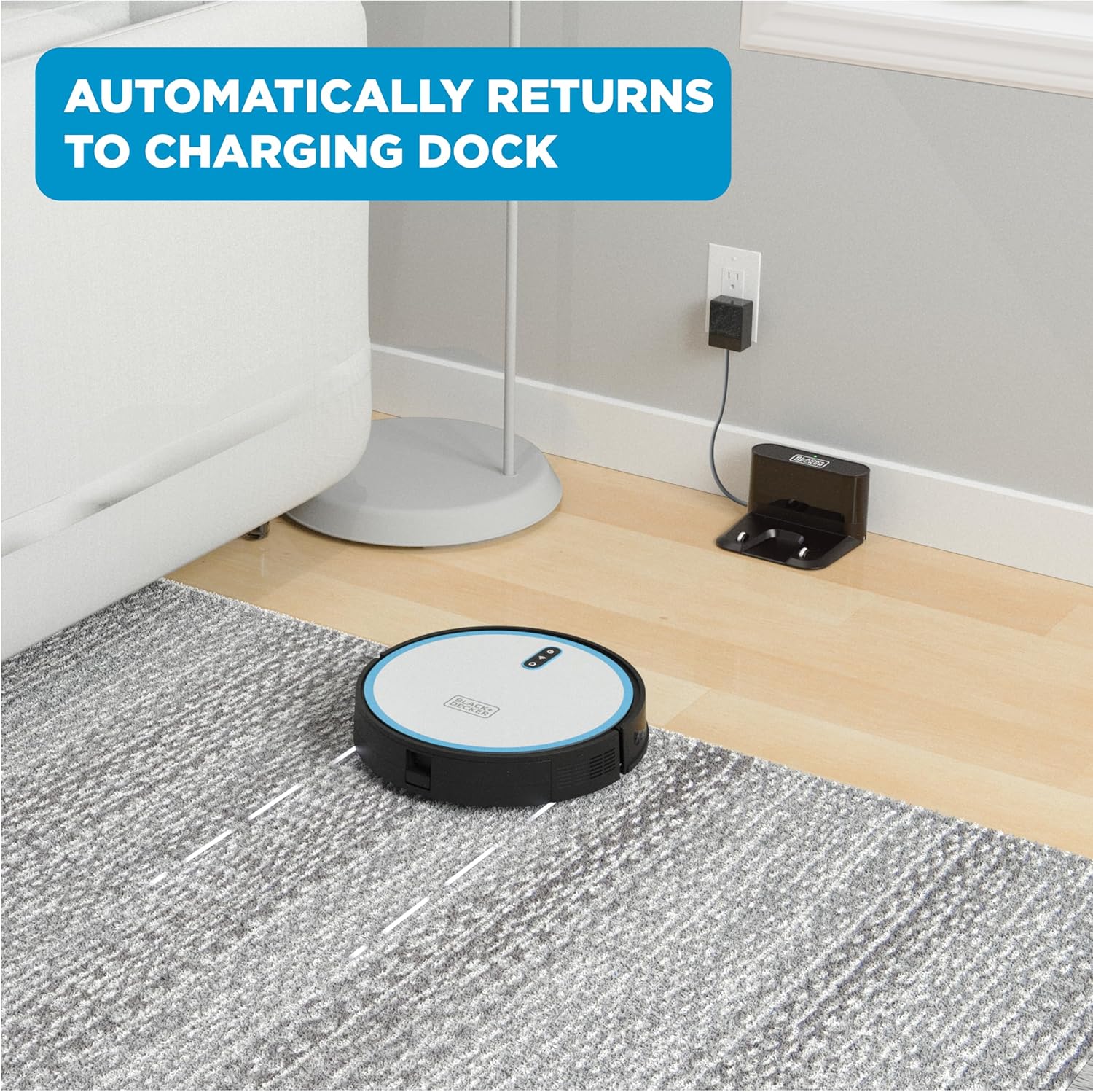 Robot aspirapolvere BLACK DECKER Roboseries - Aspirazione 2000 Pa, mappatura intelligente, telecomando tramite app, 120 minuti di autonomia, ricarica automatica, funziona con Alexa, perfetto per pavimenti duri, tappeti, peli di animali domestici, moquette bassa