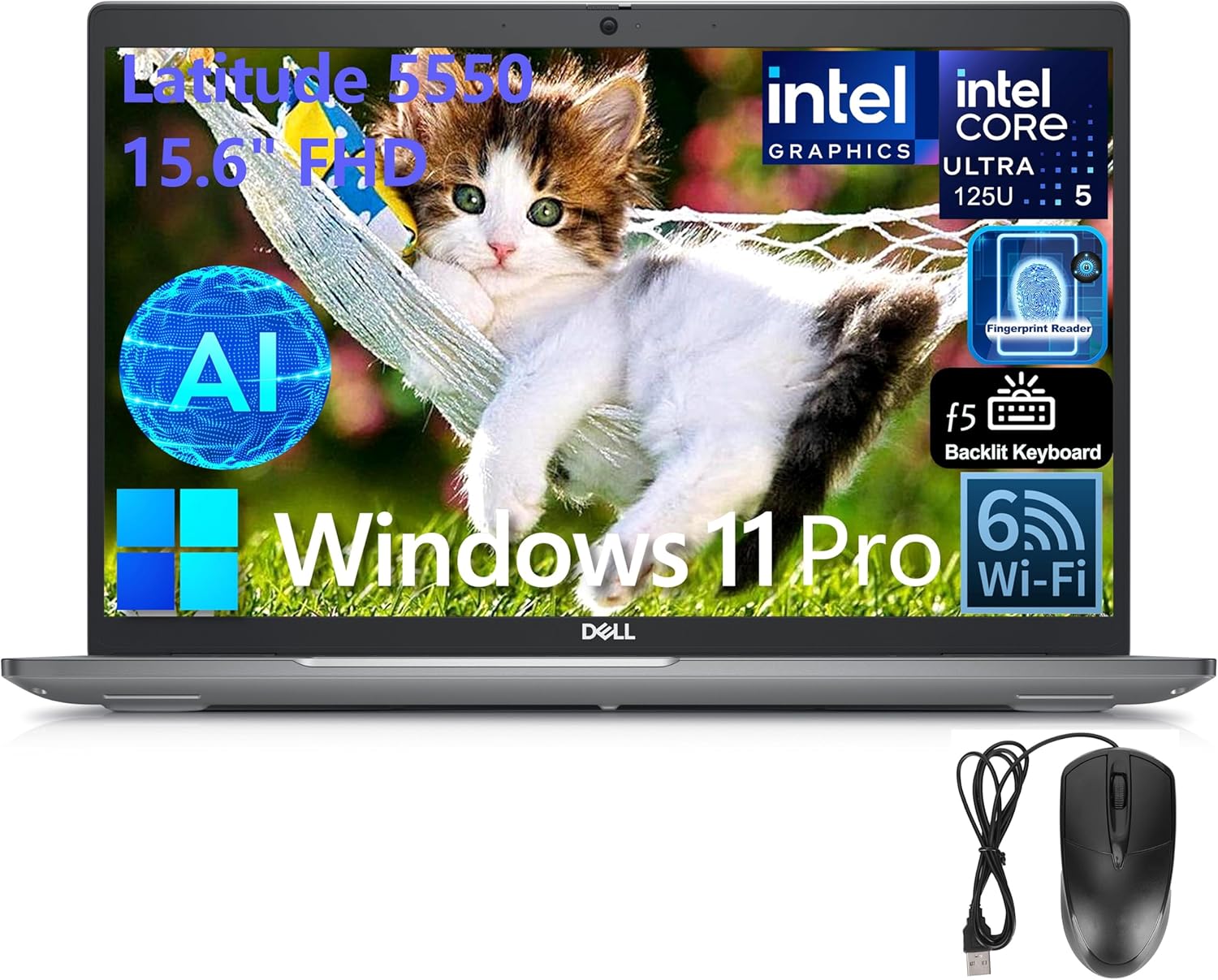 Dell Latitude 5550 15 15.6 FHD Business AI Laptop Computer, Intel Ultra 5 125U (Beat i7-1355U), 16GB DDR5 RAM, 1TB SSD, WiFi 6, Bluetooth 5.3, Backlit Keyboard, Fingerprint Reader, Windows 11 Pro · v3