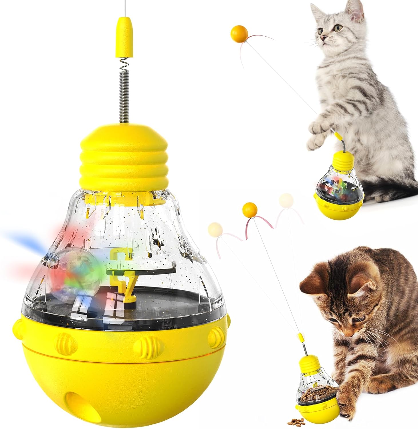 Cat Treat Toy for Indoor Cats,Food Toys Interactive Spinning Funny Cat Food Puzzle Toys with Ball Bulb Cat Self Play Treat Dispenser Toys(Yellow) · v3