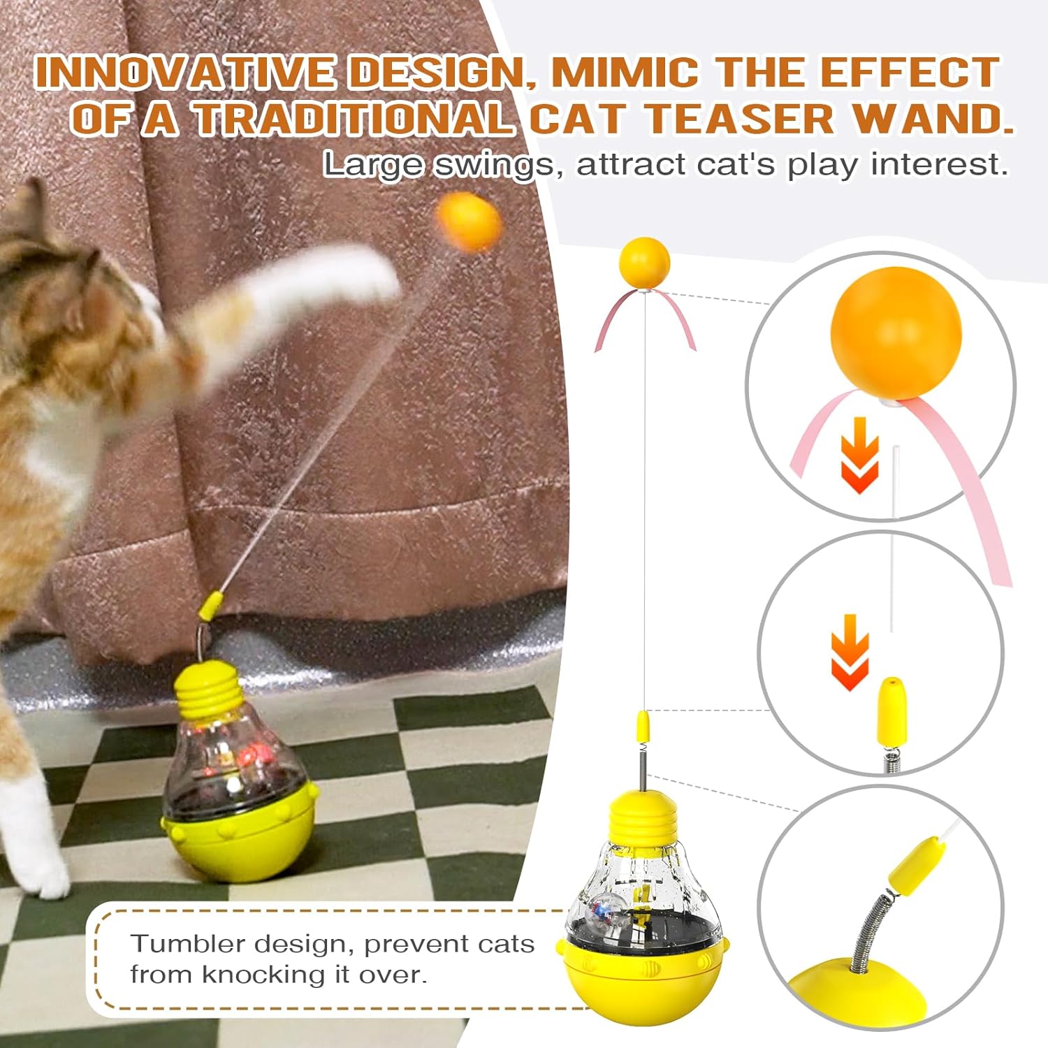 Cat Treat Toy for Indoor Cats,Food Toys Interactive Spinning Funny Cat Food Puzzle Toys with Ball Bulb Cat Self Play Treat Dispenser Toys(Yellow) · v3