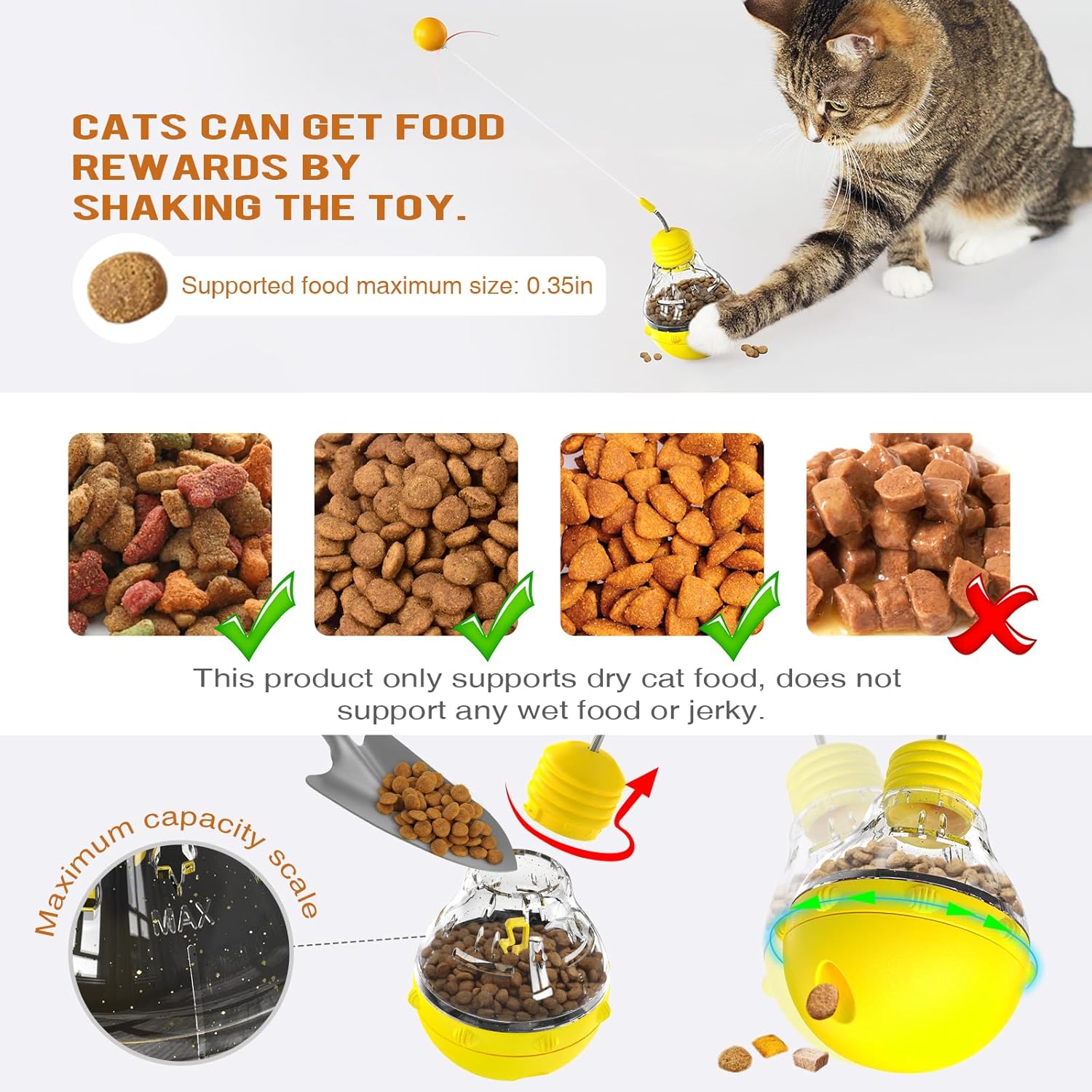 Cat Treat Toy for Indoor Cats,Food Toys Interactive Spinning Funny Cat Food Puzzle Toys with Ball Bulb Cat Self Play Treat Dispenser Toys(Yellow) · v3