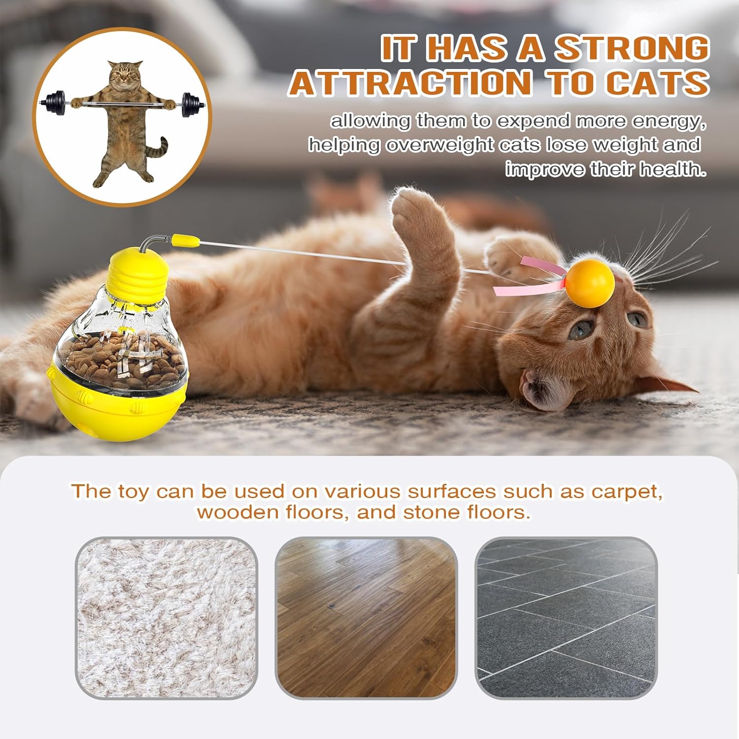 Cat Treat Toy for Indoor Cats,Food Toys Interactive Spinning Funny Cat Food Puzzle Toys with Ball Bulb Cat Self Play Treat Dispenser Toys(Yellow) · v3