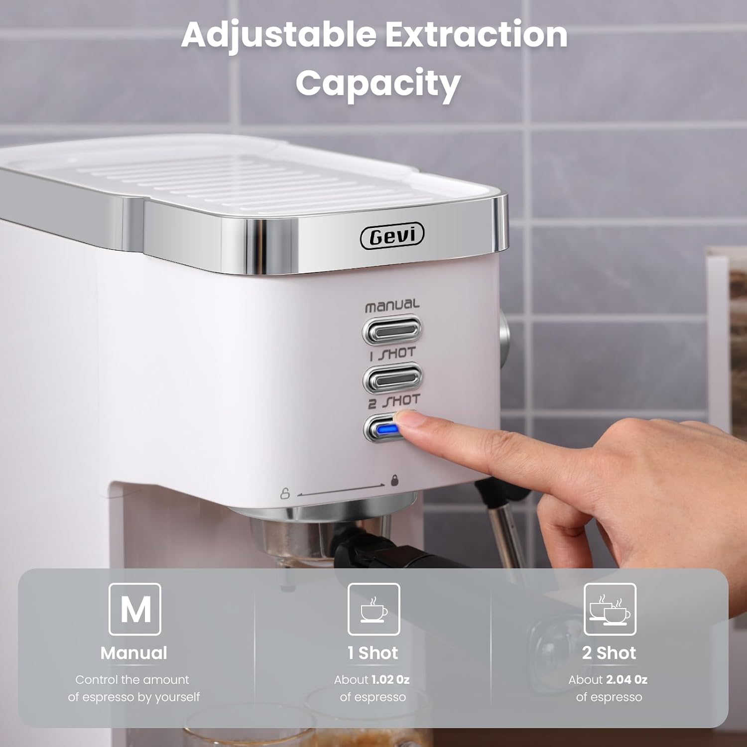 Máquina espresso Gevi de alta presión de 20 bares, máquinas de espresso superautomáticas con vaporizador de leche, varilla de vapor, cafetera con control de volumen para el hogar, máquina de café espresso, regalo para un amante del café