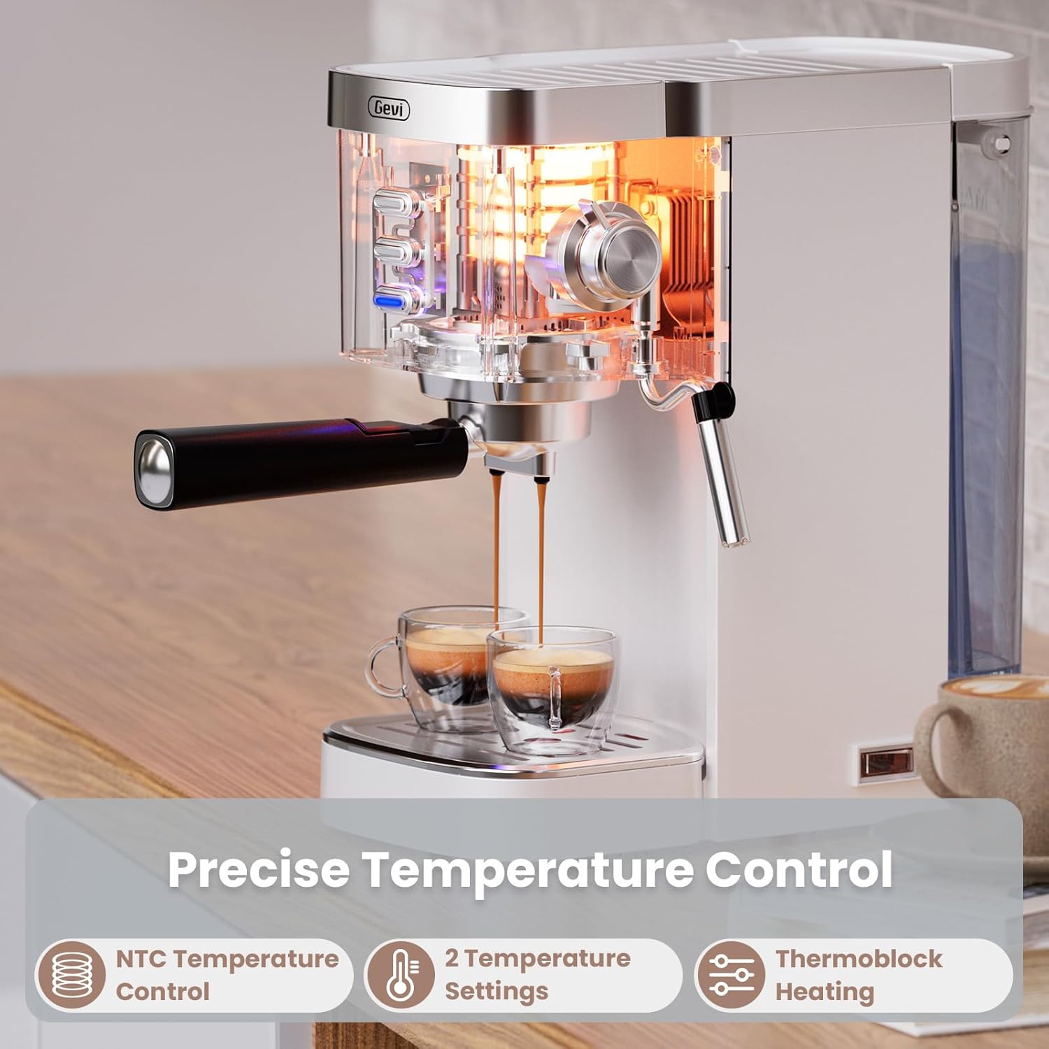 Máquina espresso Gevi de alta presión de 20 bares, máquinas de espresso superautomáticas con vaporizador de leche, varilla de vapor, cafetera con control de volumen para el hogar, máquina de café espresso, regalo para un amante del café