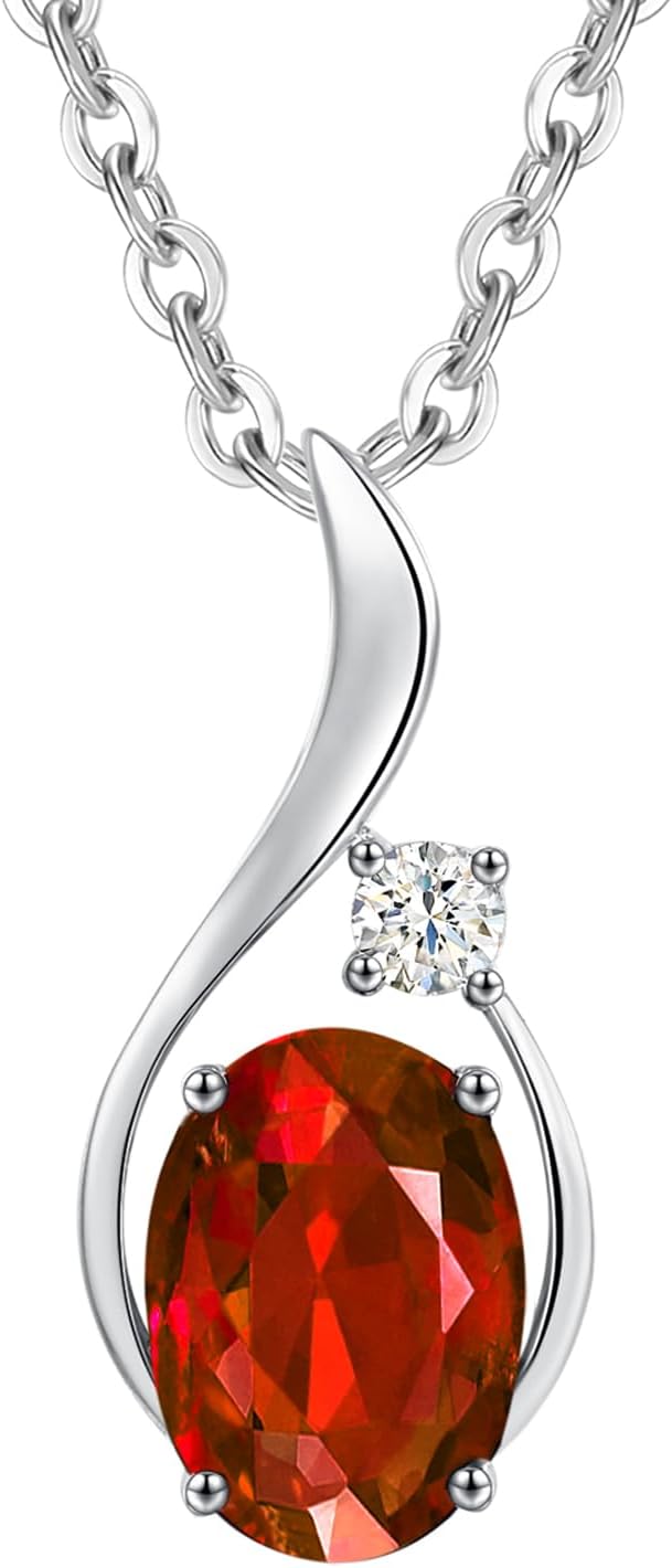 FANCIME สร้อยคอทองคำขาวแท้ 14K ทรงรีประดับพลอย พร้อมจี้เพชร ของขวัญวันวาเลนไทน์สำหรับคุณแม่ ผู้หญิง ขนาด 16 2 นิ้ว