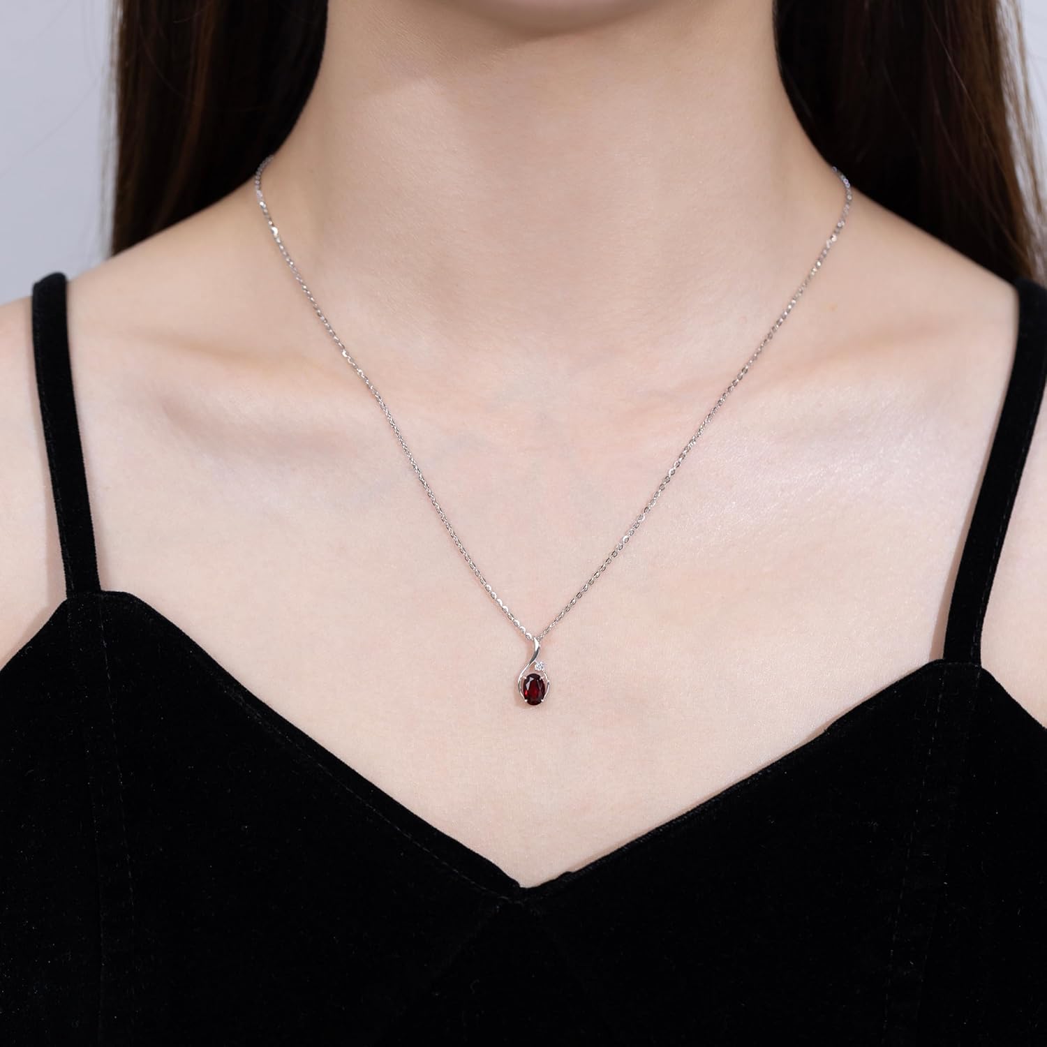 FANCIME สร้อยคอทองคำขาวแท้ 14K ทรงรีประดับพลอย พร้อมจี้เพชร ของขวัญวันวาเลนไทน์สำหรับคุณแม่ ผู้หญิง ขนาด 16 2 นิ้ว