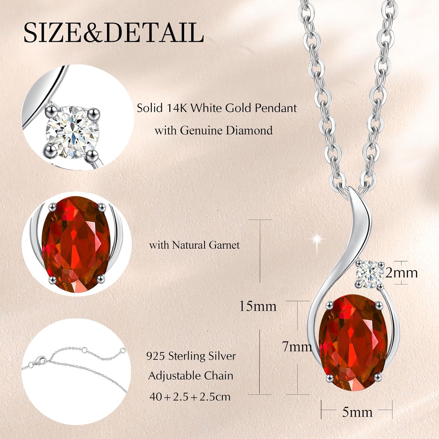 FANCIME สร้อยคอทองคำขาวแท้ 14K ทรงรีประดับพลอย พร้อมจี้เพชร ของขวัญวันวาเลนไทน์สำหรับคุณแม่ ผู้หญิง ขนาด 16 2 นิ้ว