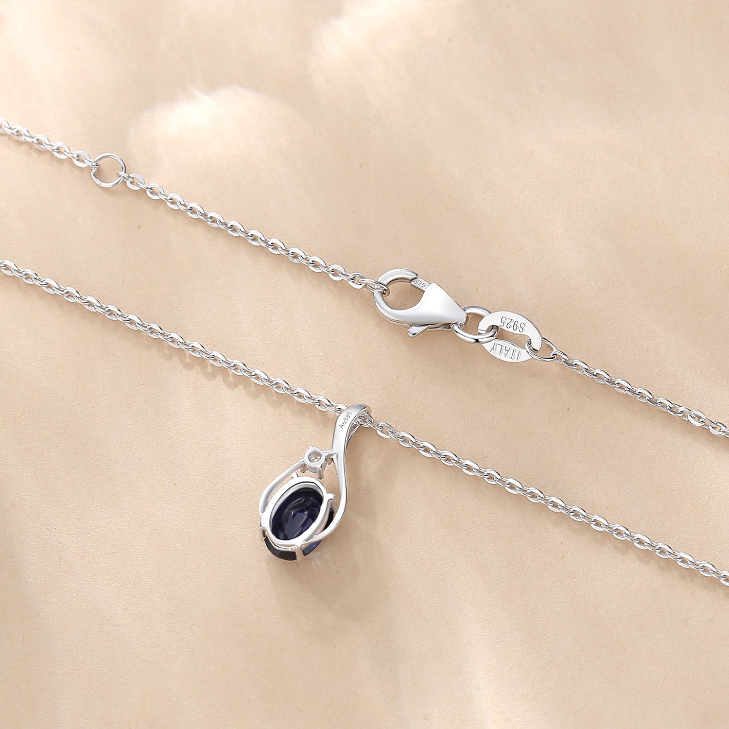 FANCIME สร้อยคอทองคำขาวแท้ 14K ทรงรีประดับพลอย พร้อมจี้เพชร ของขวัญวันวาเลนไทน์สำหรับคุณแม่ ผู้หญิง ขนาด 16 2 นิ้ว