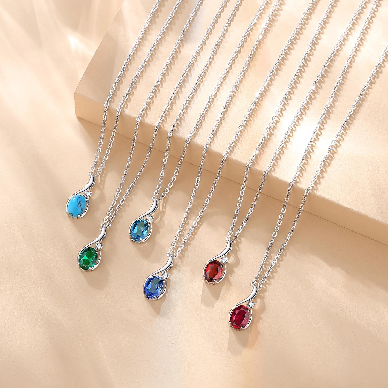 FANCIME สร้อยคอทองคำขาวแท้ 14K ทรงรีประดับพลอย พร้อมจี้เพชร ของขวัญวันวาเลนไทน์สำหรับคุณแม่ ผู้หญิง ขนาด 16 2 นิ้ว