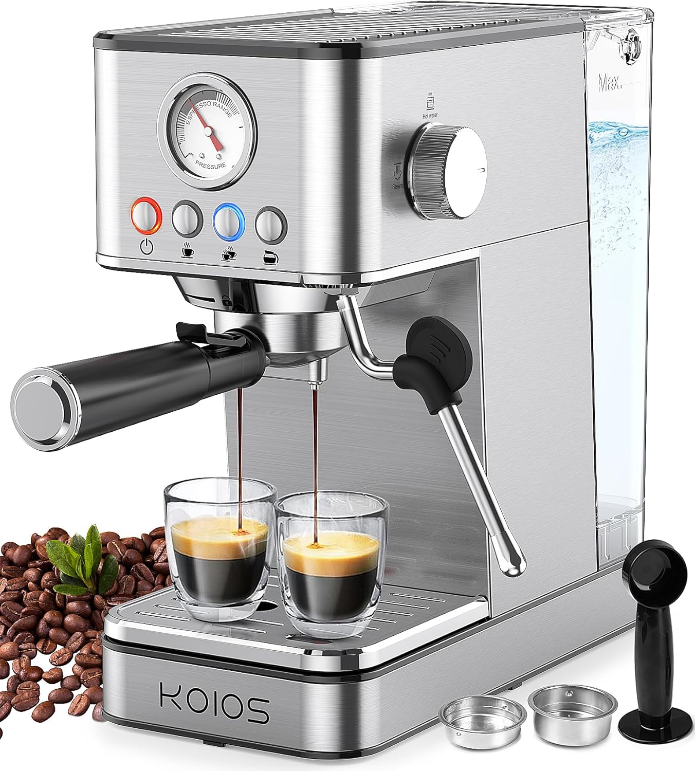 Máquinas de café espresso KOIOS, máquina de café espresso mejorada de 1200 W con varilla de vapor espumosa, cafetera espresso a vapor semiautomática de 20 bares para el hogar, máquina de café con café con café con depósito de agua extraíble de 58 oz
