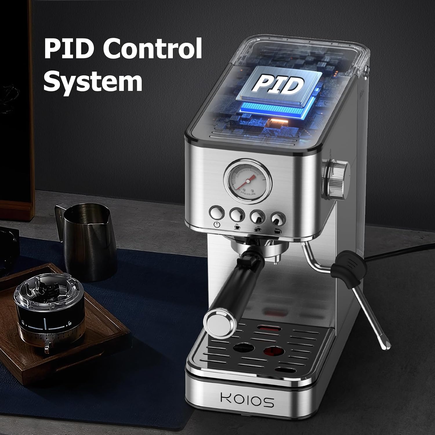 Máquinas de café espresso KOIOS, máquina de café espresso mejorada de 1200 W con varilla de vapor espumosa, cafetera espresso a vapor semiautomática de 20 bares para el hogar, máquina de café con café con café con depósito de agua extraíble de 58 oz