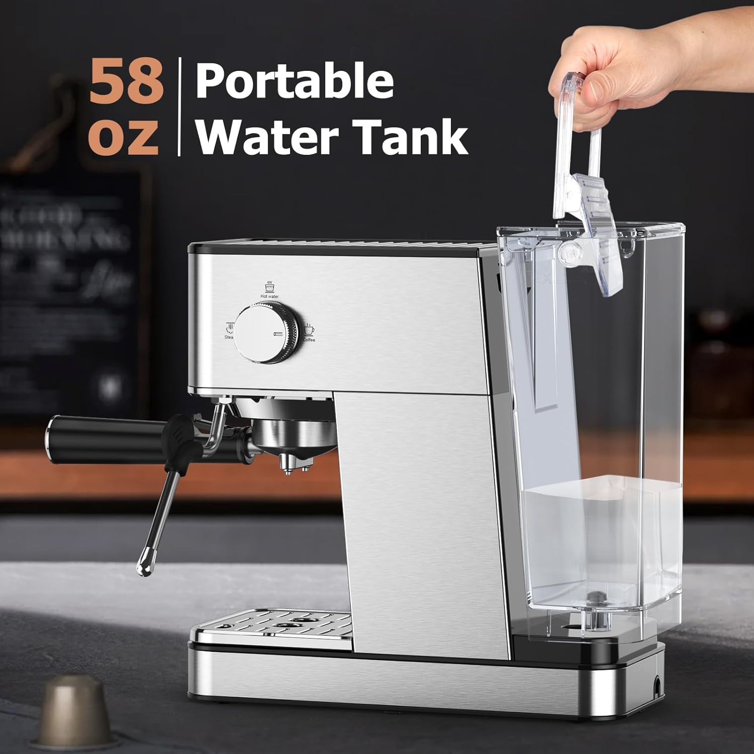 Máquinas de café espresso KOIOS, máquina de café espresso mejorada de 1200 W con varilla de vapor espumosa, cafetera espresso a vapor semiautomática de 20 bares para el hogar, máquina de café con café con café con depósito de agua extraíble de 58 oz