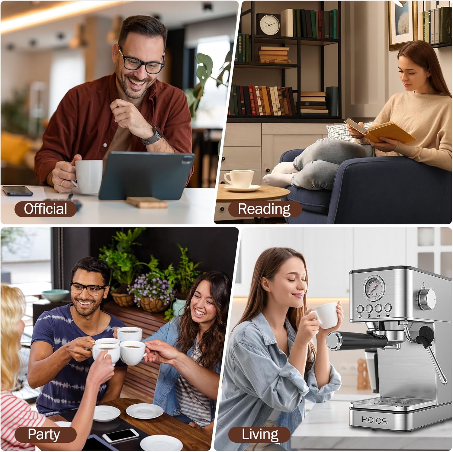 Máquinas de café espresso KOIOS, máquina de café espresso mejorada de 1200 W con varilla de vapor espumosa, cafetera espresso a vapor semiautomática de 20 bares para el hogar, máquina de café con café con café con depósito de agua extraíble de 58 oz