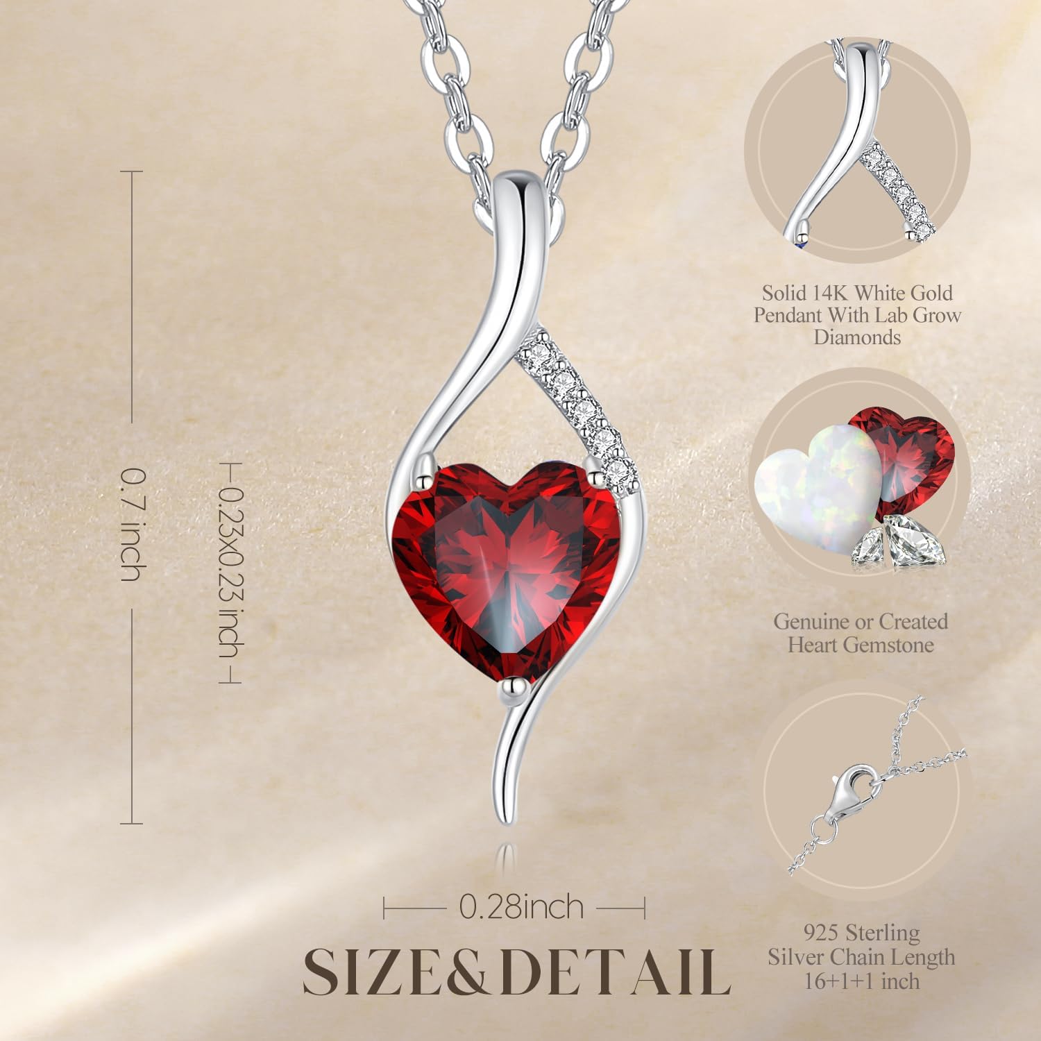 Kalung Batu Kelahiran Emas Putih Padat 14K FANCIME Liontin Batu Permata Hati 6mm Asli atau Buatan dengan Berlian Lab Grow Rantai Perak Sterling Perhiasan Mewah Hadiah Ulang Tahun untuk Wanita 16 2\