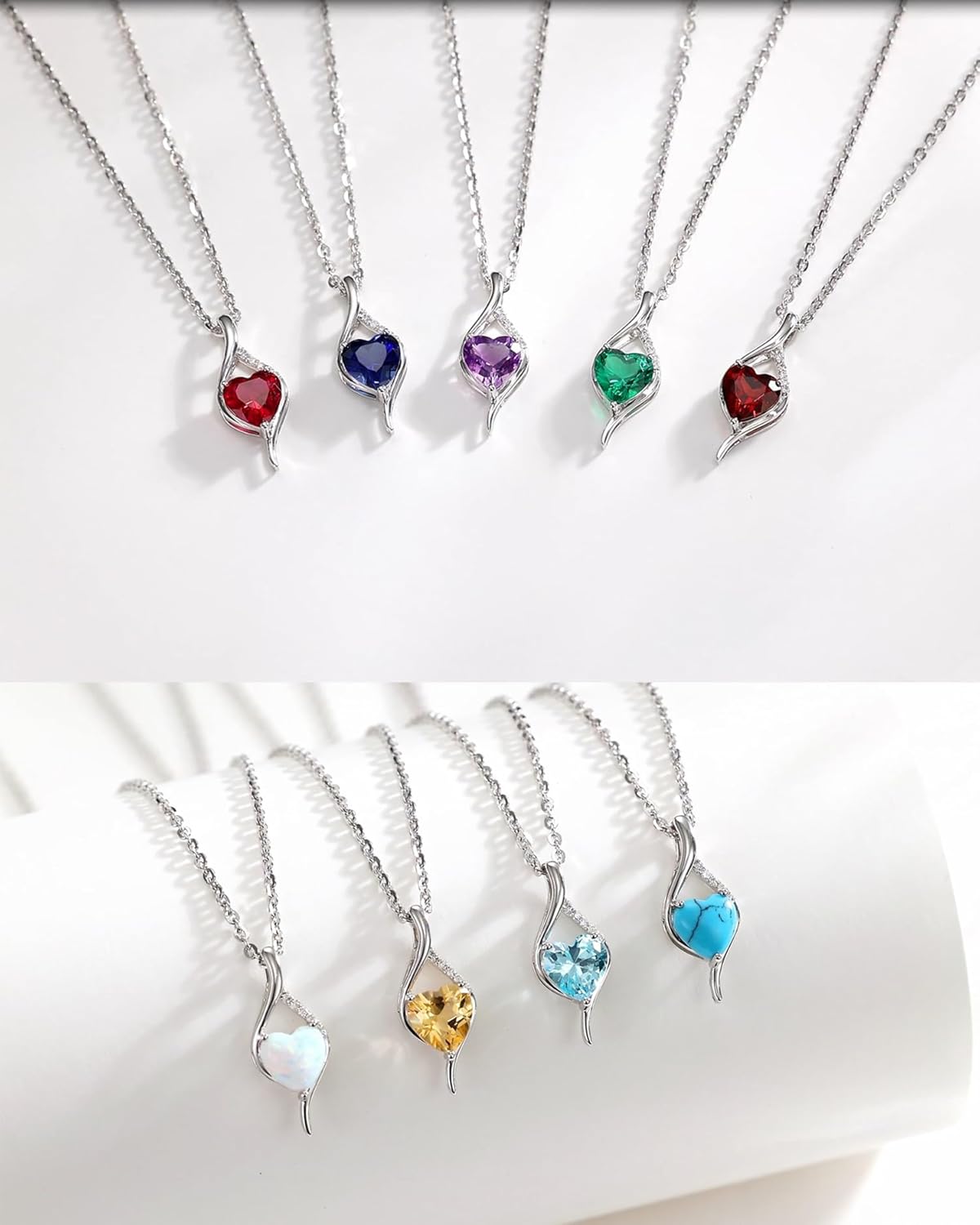 Kalung Batu Kelahiran Emas Putih Padat 14K FANCIME Liontin Batu Permata Hati 6mm Asli atau Buatan dengan Berlian Lab Grow Rantai Perak Sterling Perhiasan Mewah Hadiah Ulang Tahun untuk Wanita 16 2\