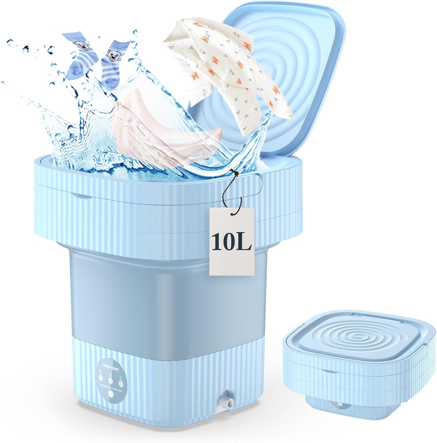 Portable Washing Machine, 10L Mini Washing Machine for Camping, 3 Modes Foldable Mini Washer Deep Cleaning Baby Clothes Underwears Socks Towels for RV Travel Dorm Apartment Laundry · v7