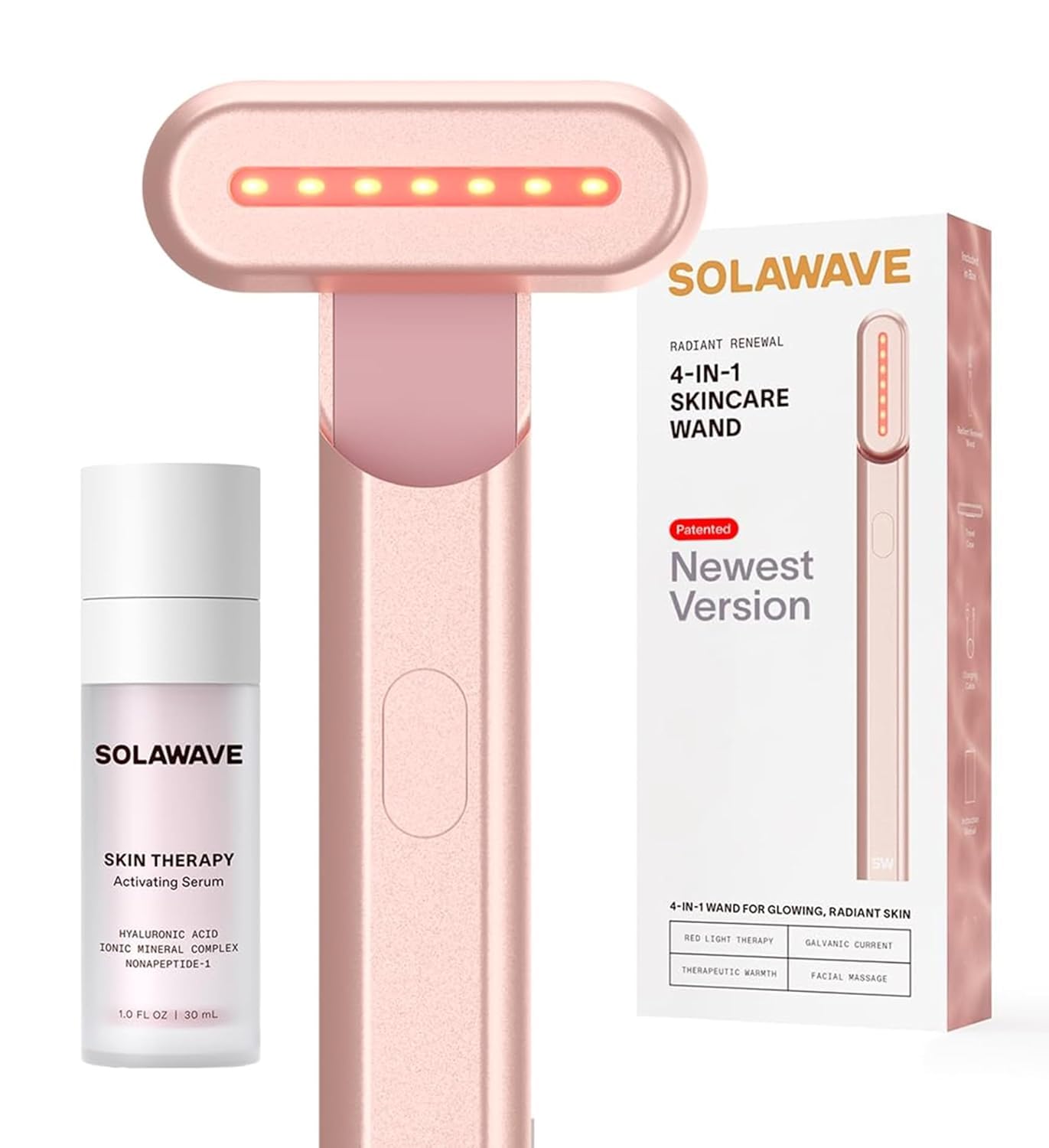 Solawave 4-in-1 Radiant Renewal Facial Wand  Skin Therapy Serum Bundle | Red Light Therapy for Face and Neck | Galvanic Skincare Wand amp; Massager | Anti-Aging Wrinkle Reduction | Solawave Original · v3