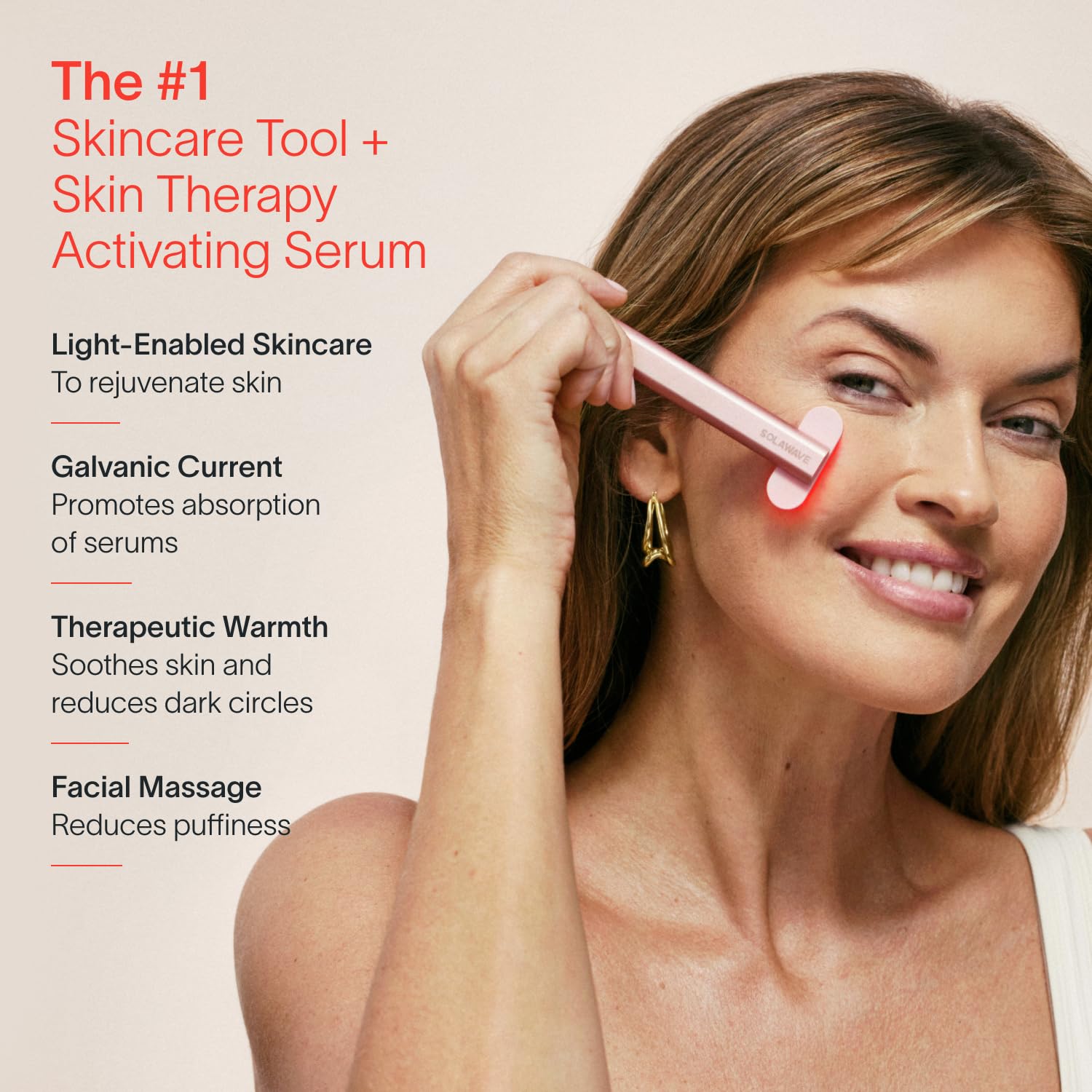 Pacchetto siero per la terapia della pelle con bacchetta facciale Radiant Renewal 4 in 1 Solawave | Terapia con luce rossa per viso e collo | Bacchetta e massaggiatore galvanici per la cura della pelle | Riduzione delle rughe antietà | Solawave Original