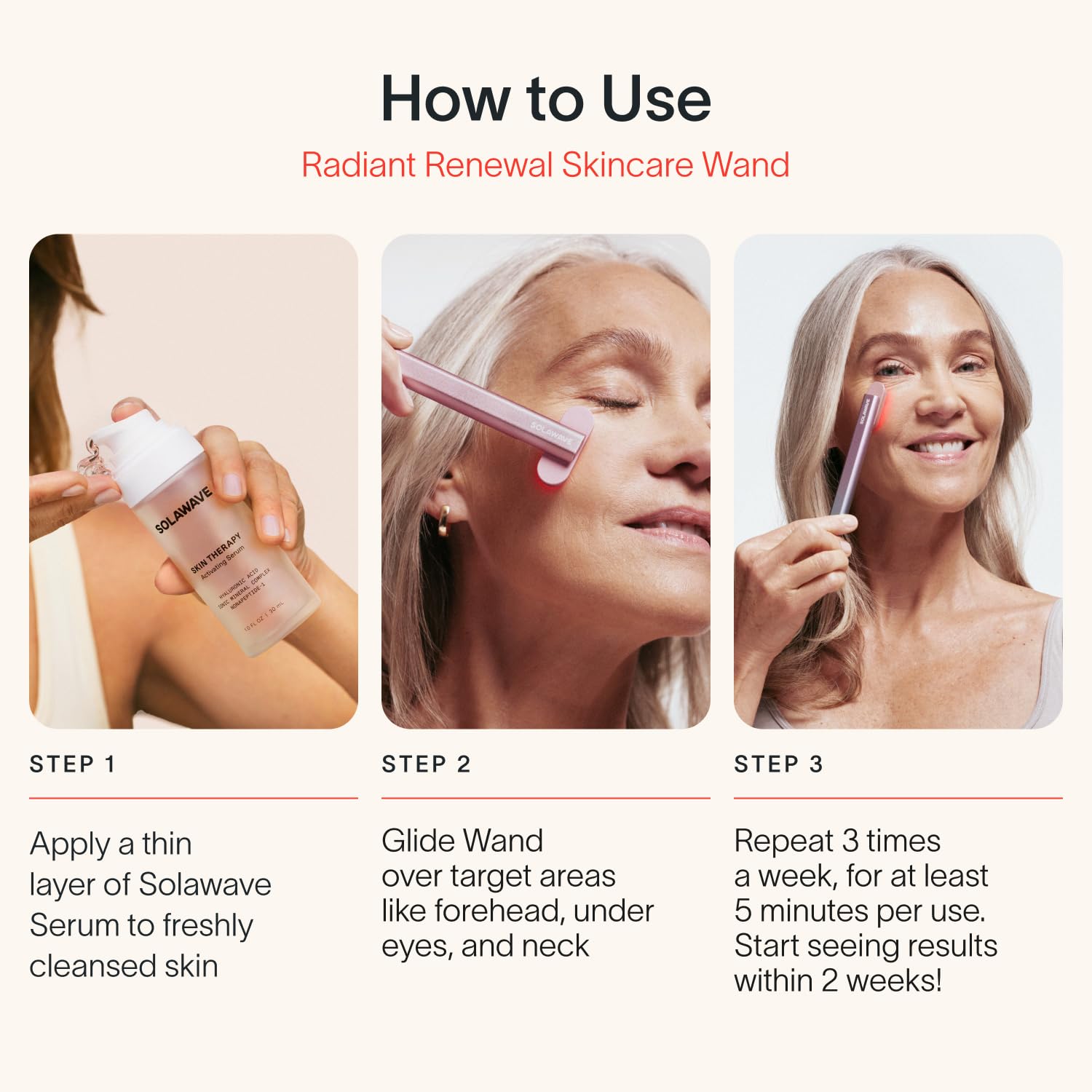 Pacchetto siero per la terapia della pelle con bacchetta facciale Radiant Renewal 4 in 1 Solawave | Terapia con luce rossa per viso e collo | Bacchetta e massaggiatore galvanici per la cura della pelle | Riduzione delle rughe antietà | Solawave Original