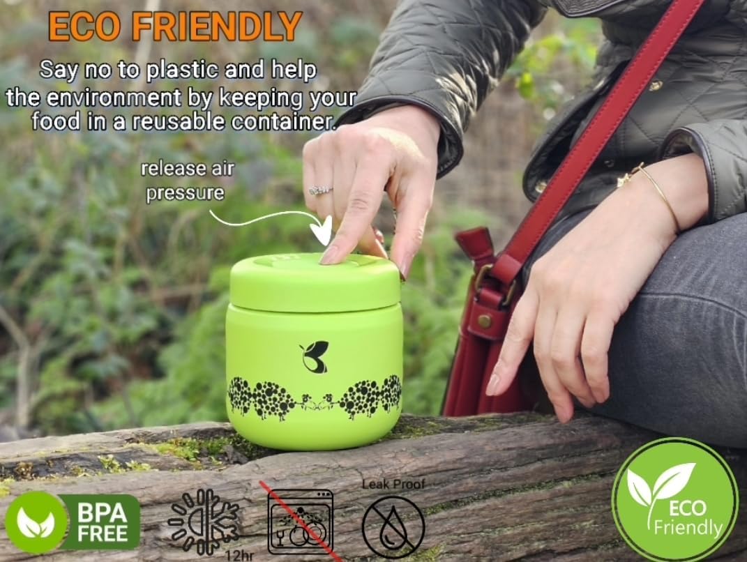 Blisa Stainless Steel Vacuum Insulated Food Jar Thermos for Hot Food 350ml (Verde Noir) · v2