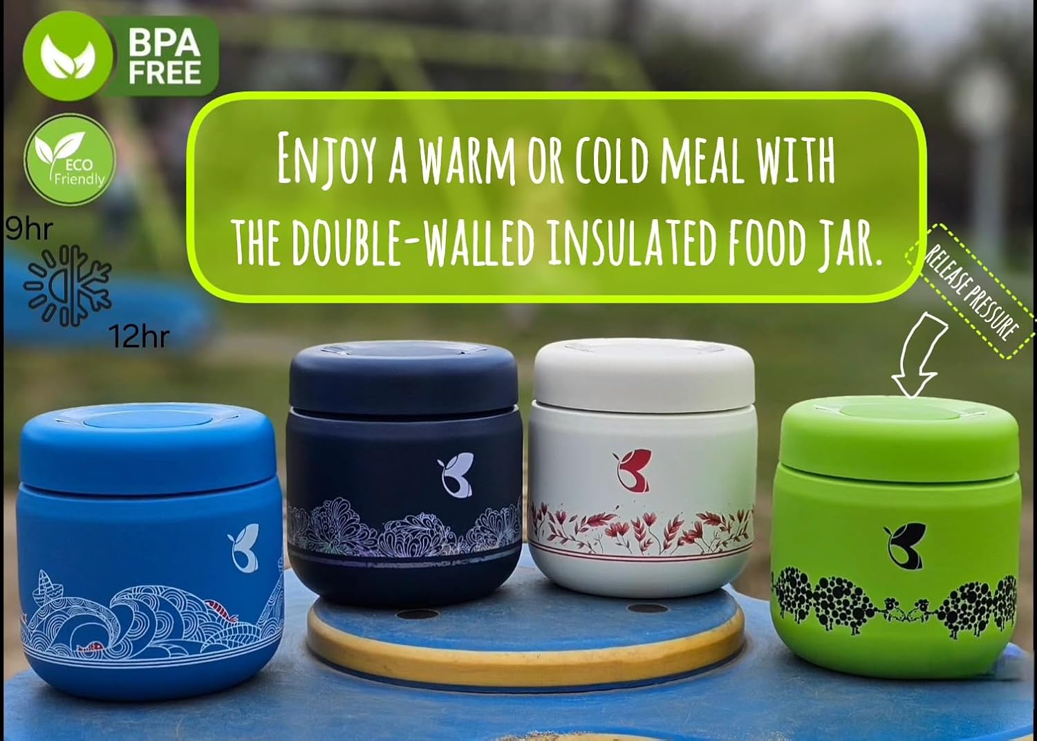 Blisa Stainless Steel Vacuum Insulated Food Jar Thermos for Hot Food 350ml (Verde Noir) · v2