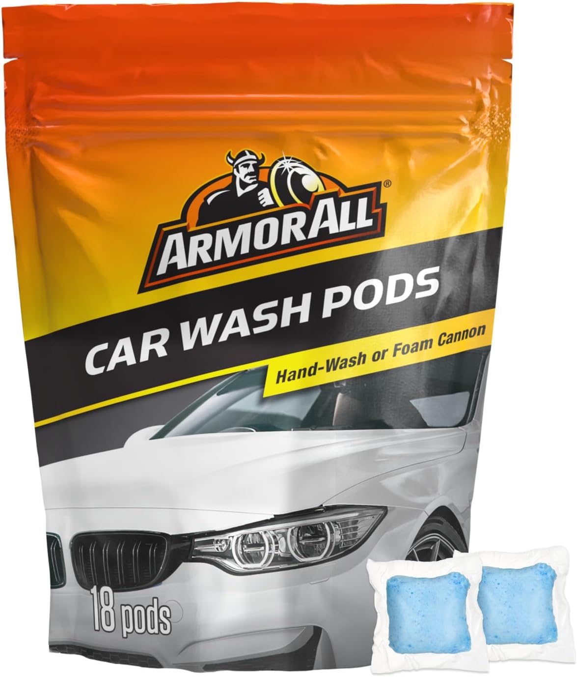 Armor All Car Wash Pods, Pre-Measured, Dissolvable, Super-Concentrated Formula, 18 Count