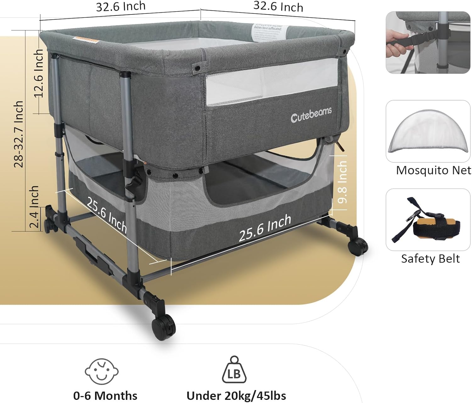 Podwójny bassinet dla 2 dzieci, łóżko typu 3 w 1 z łóżkiem podwójnym łóżeczkiem dla bliźniaków，bujana bassinet dla dziecka z kółkami i koszem do przechowywania, łatwe składane, regulowane przenośne łóżeczko dla noworodków