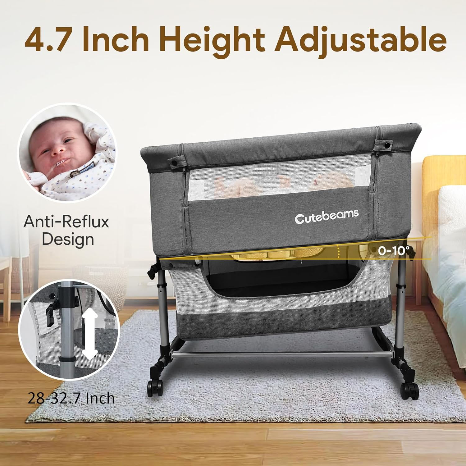 Podwójny bassinet dla 2 dzieci, łóżko typu 3 w 1 z łóżkiem podwójnym łóżeczkiem dla bliźniaków，bujana bassinet dla dziecka z kółkami i koszem do przechowywania, łatwe składane, regulowane przenośne łóżeczko dla noworodków