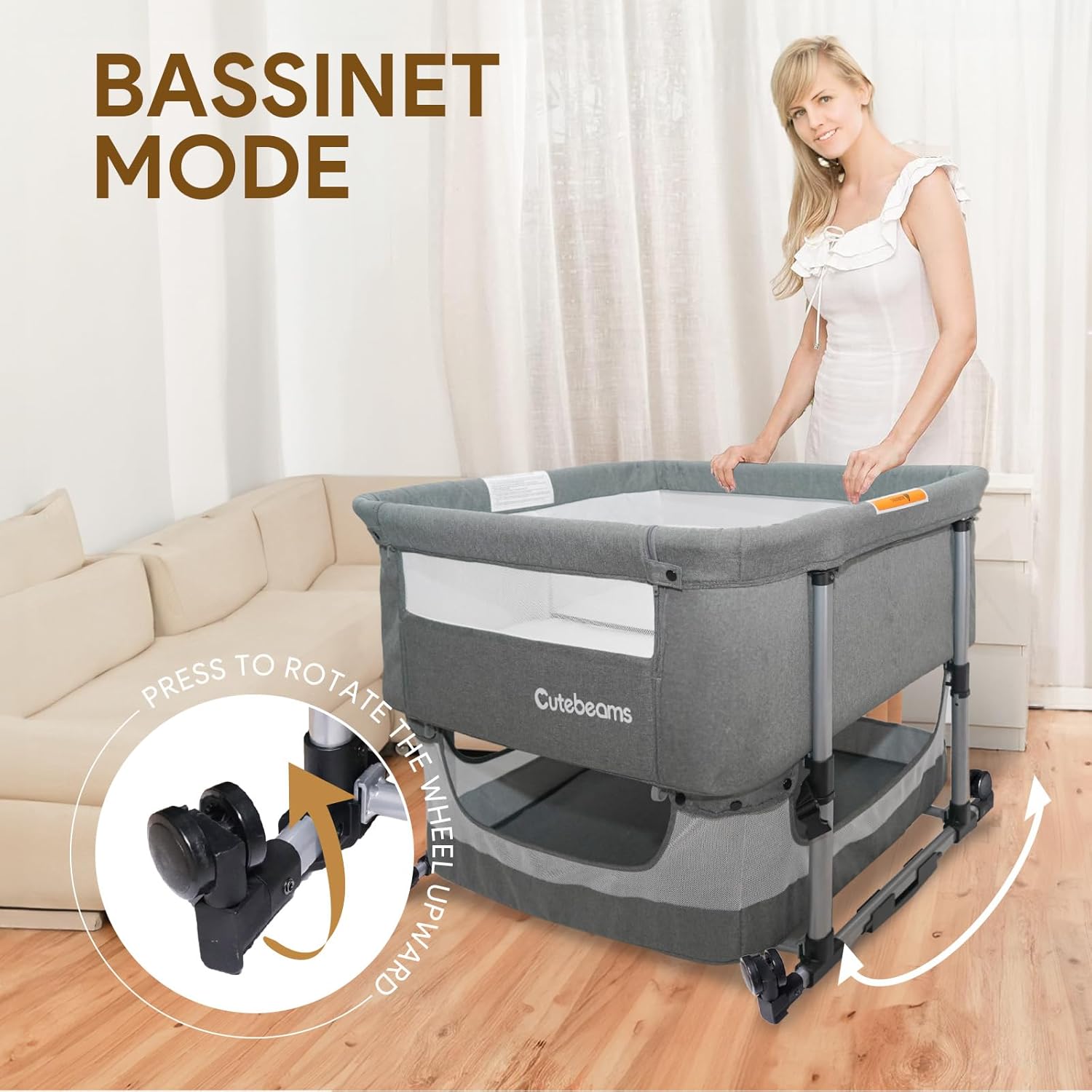 Podwójny bassinet dla 2 dzieci, łóżko typu 3 w 1 z łóżkiem podwójnym łóżeczkiem dla bliźniaków，bujana bassinet dla dziecka z kółkami i koszem do przechowywania, łatwe składane, regulowane przenośne łóżeczko dla noworodków