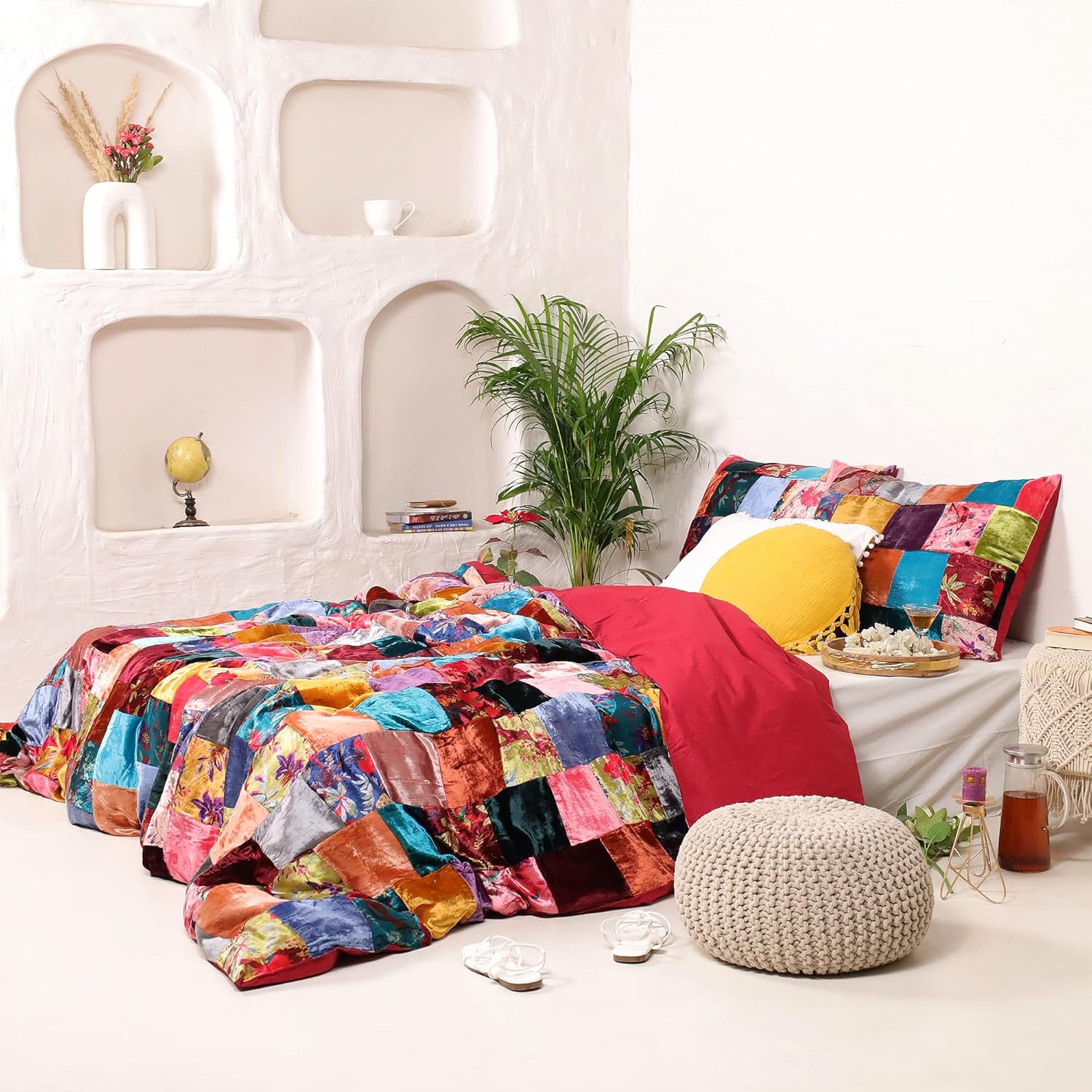 Sophia-Art, 3-delige set van ultraluxe rayon fluweel, beddengoed met stevig patroon, dekbedovertrek met 2 kussens, shames, UO dekbed (verschillende patches, extra groot, 120 x 120 cm)