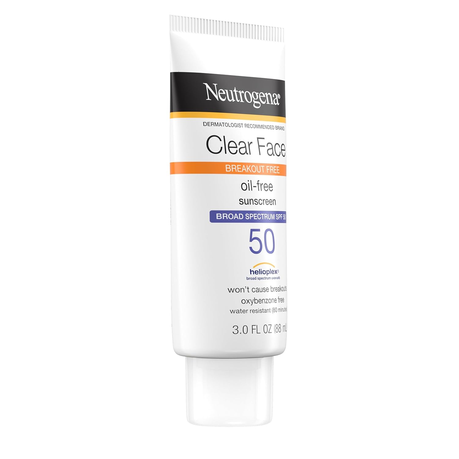 Neutrogena Clear Face Sonnenschutzlotion für zu Akne neigende Haut, Breitspektrum SPF 50 Gesichts-Sonnenschutz für fettige Haut, öl-, parfüm- und oxybenzonfreier, wasserfester Sonnenschutz, Doppelpack, 2 x 3 fl. oz