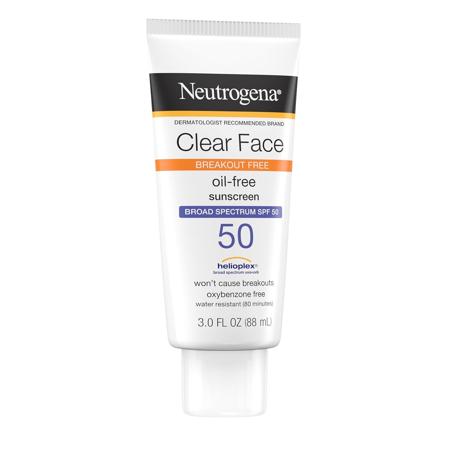 Neutrogena Clear Face Sonnenschutzlotion für zu Akne neigende Haut, Breitspektrum SPF 50 Gesichts-Sonnenschutz für fettige Haut, öl-, parfüm- und oxybenzonfreier, wasserfester Sonnenschutz, Doppelpack, 2 x 3 fl. oz