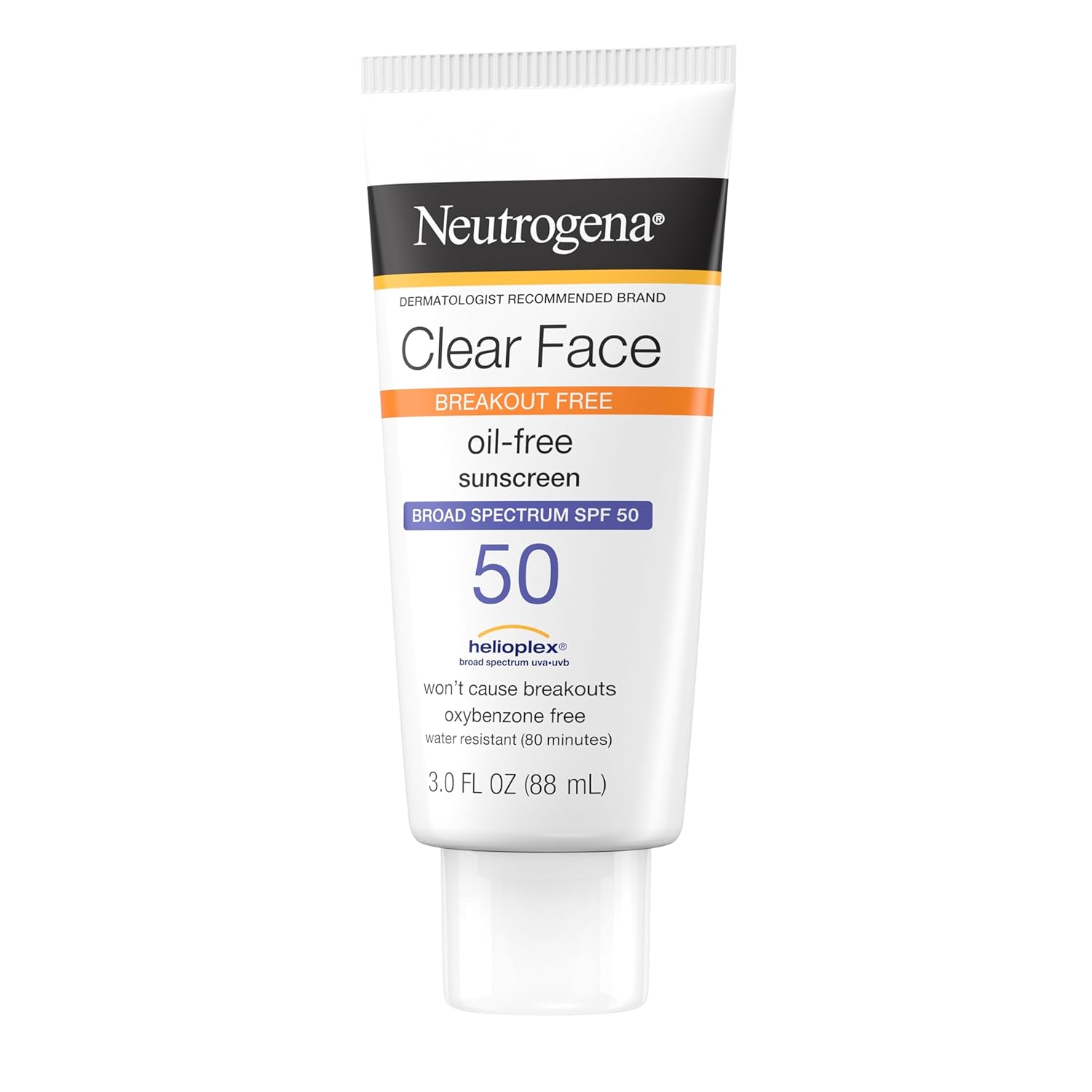 Neutrogena Clear Face Sonnenschutzlotion für zu Akne neigende Haut, Breitspektrum SPF 50 Gesichts-Sonnenschutz für fettige Haut, öl-, parfüm- und oxybenzonfreier, wasserfester Sonnenschutz, Doppelpack, 2 x 3 fl. oz