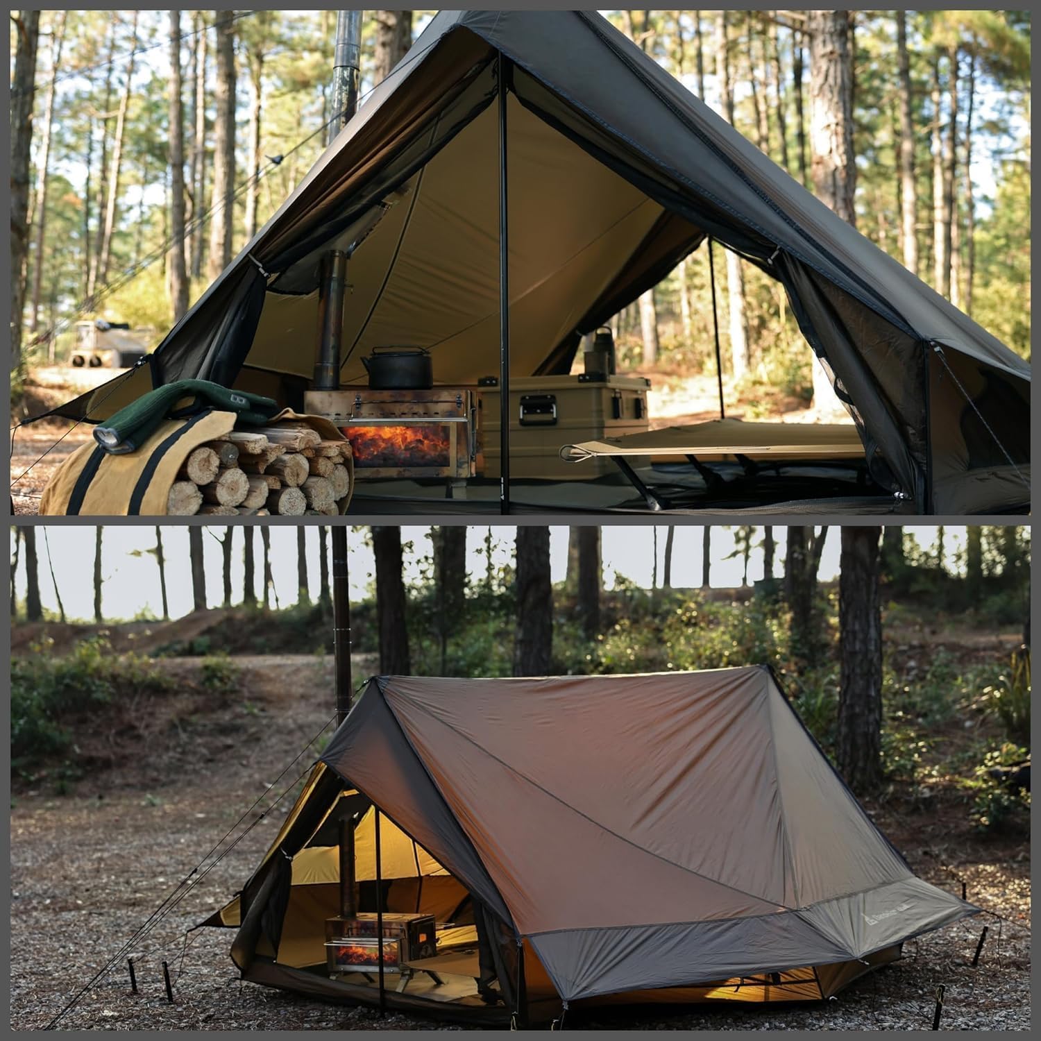 Hot Tent Campingzelt für 4 Jahreszeiten, Außenzelt, Winterzelt, Zelt für 1, 2, 3, 4 Personen, für Camping, Wandern, Jagen, Angeln, Wasserdicht, Winddicht, Leicht