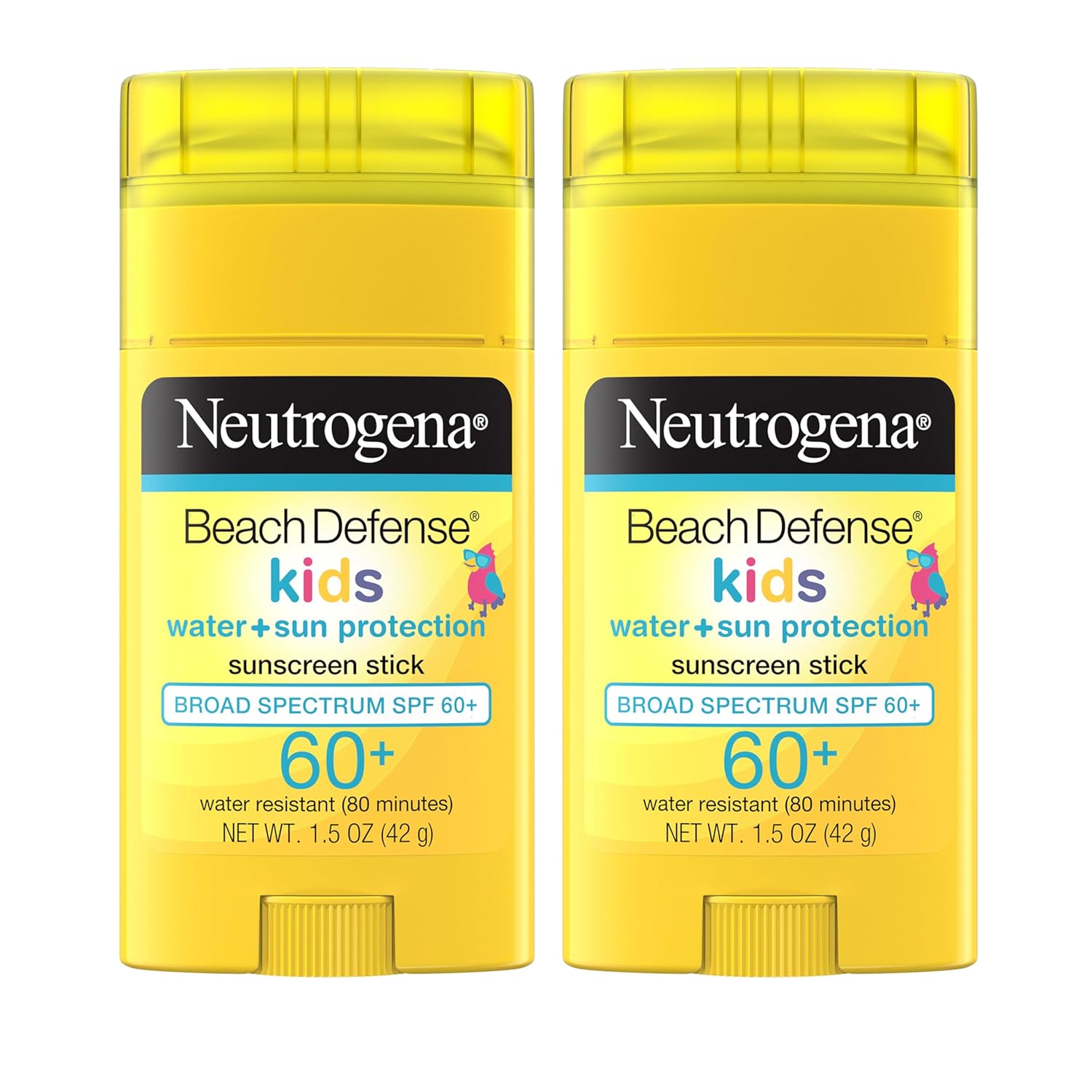 Neutrogena Beach Defense Kids Sunscreen Stick, Water-Resistant Sunscreen for Children, Broad Spectrum SPF 60  for UVA/UVB Sun Protection, Oxybenzone-Free Sunscreen, 1.5 oz, 2 Pack