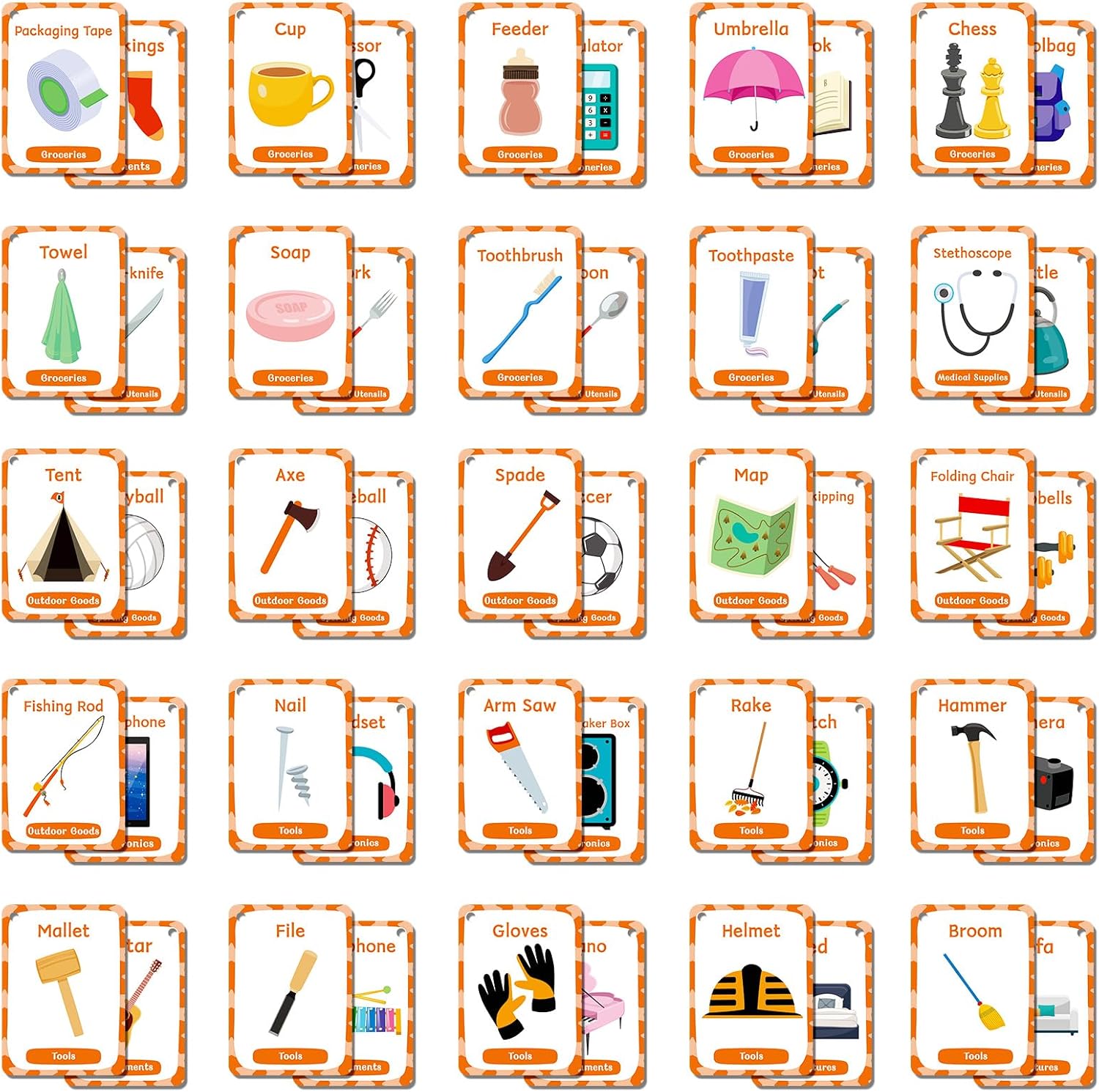50 Everyday Objects Awareness Flashcards for Kids,Waterproof Daily Necessity Education Cards, Childrens Educational Card, Double-Sided Fun Educational Toy Cards for Toddles