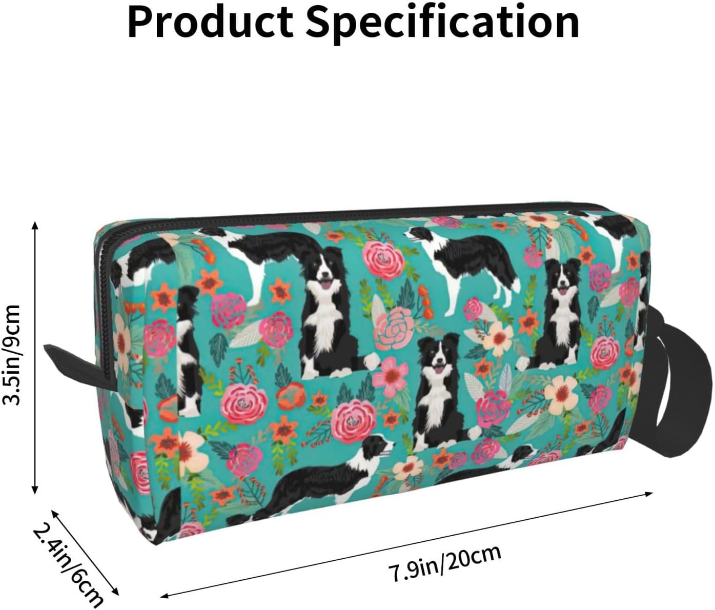 Borsa portaoggetti quotidiana con stampa floreale Border Collie, semplice custodia portatile portatile, borsa da viaggio con cerniera per il trucco, può contenere necessità quotidiane, strumenti, cosmetici, articoli da toeletta e così via