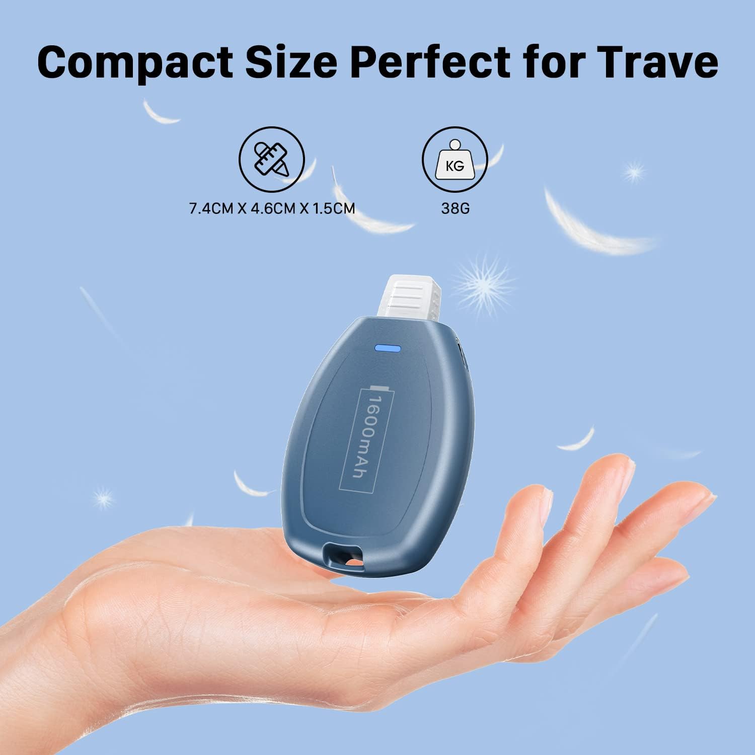 LCLEBM 2 Pack Keychain Portable Charger for iPhone, 1600mAh Ultra Small Portable Power Pod Mini Phone Power Bank, Ultra-Compact and Fast Charging Emergency Power Pod-Blue
