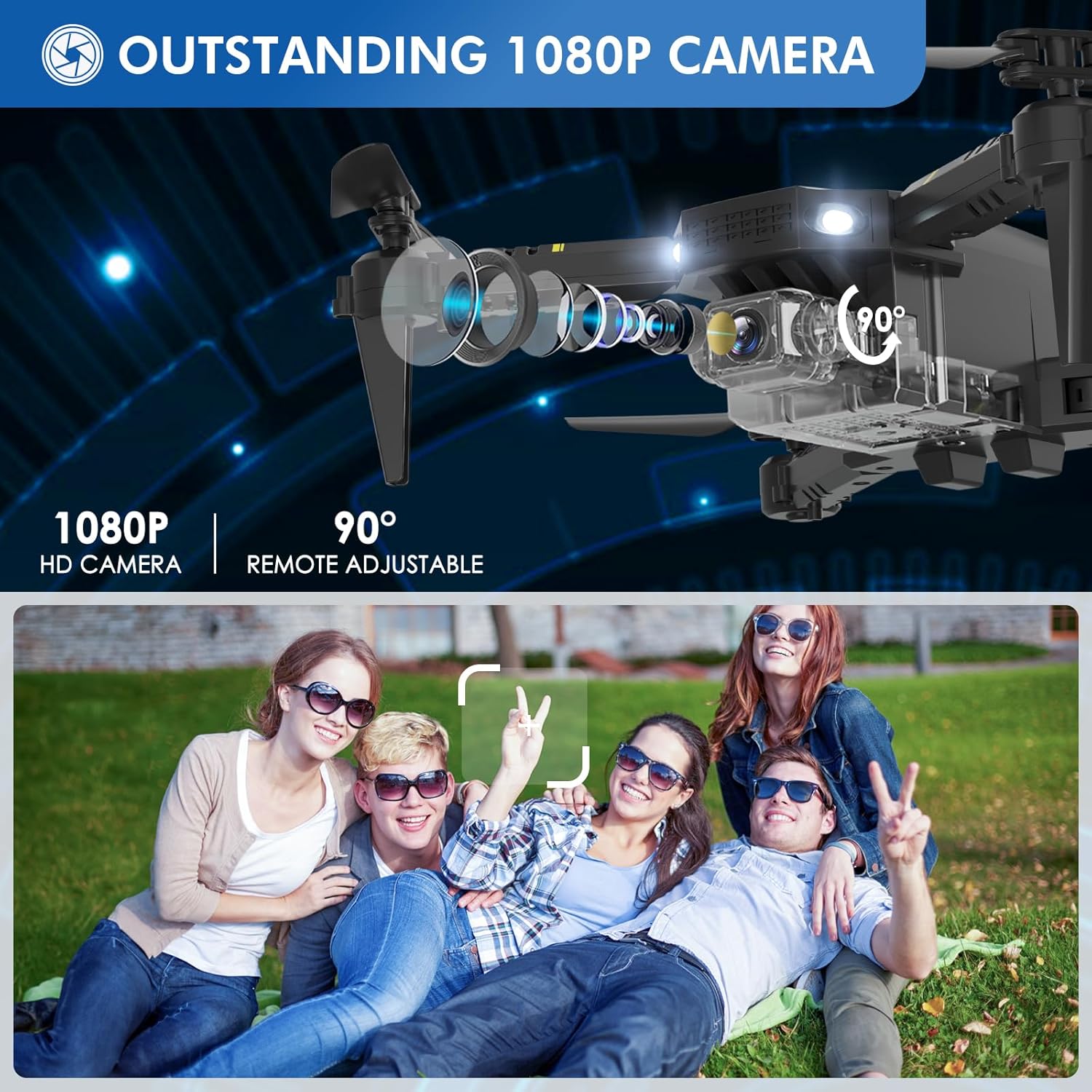 Droni per bambini con telecamera 1080P HD Live Video RC Mini quadricottero piccolo aereo con luce LED e telecomando, compleanno e regali giocattoli per ragazzi e ragazze 8 10 12 14