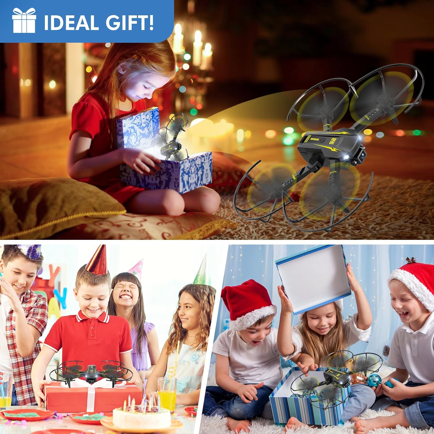 Droni per bambini con telecamera 1080P HD Live Video RC Mini quadricottero piccolo aereo con luce LED e telecomando, compleanno e regali giocattoli per ragazzi e ragazze 8 10 12 14