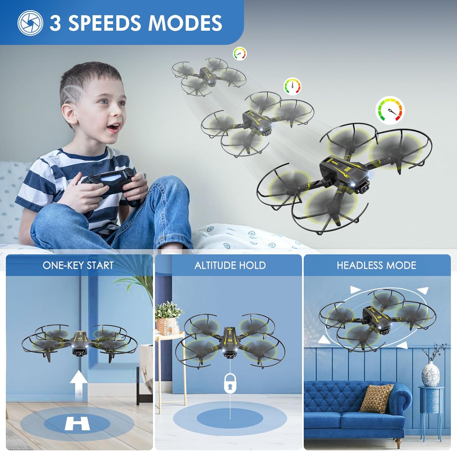 Droni per bambini con telecamera 1080P HD Live Video RC Mini quadricottero piccolo aereo con luce LED e telecomando, compleanno e regali giocattoli per ragazzi e ragazze 8 10 12 14