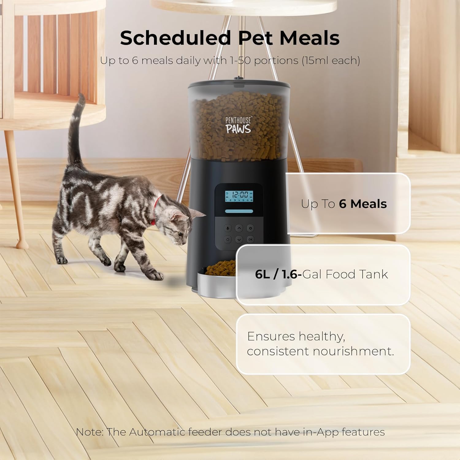 Automatische voerbak voor katten, 6 liter met LCD-scherm, portieregeling voor 6 maaltijden, eenvoudig te reinigen voerbak met bediening via app, dispenser voor kattenvoer met timer, automatische kattenvoerautomaat voor droogvoer