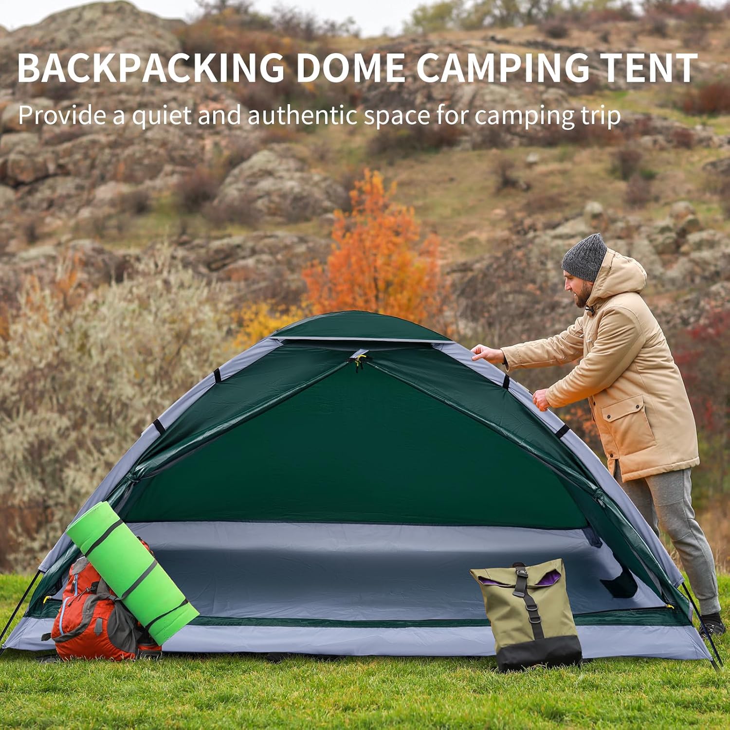 1/2/4/5/6 Person Dome Tents for Camping, Lightweight Portable Backpacking Tent, Small Easy Set Up Outdoor Waterproof Camping Hiking Tent for Adults · v5