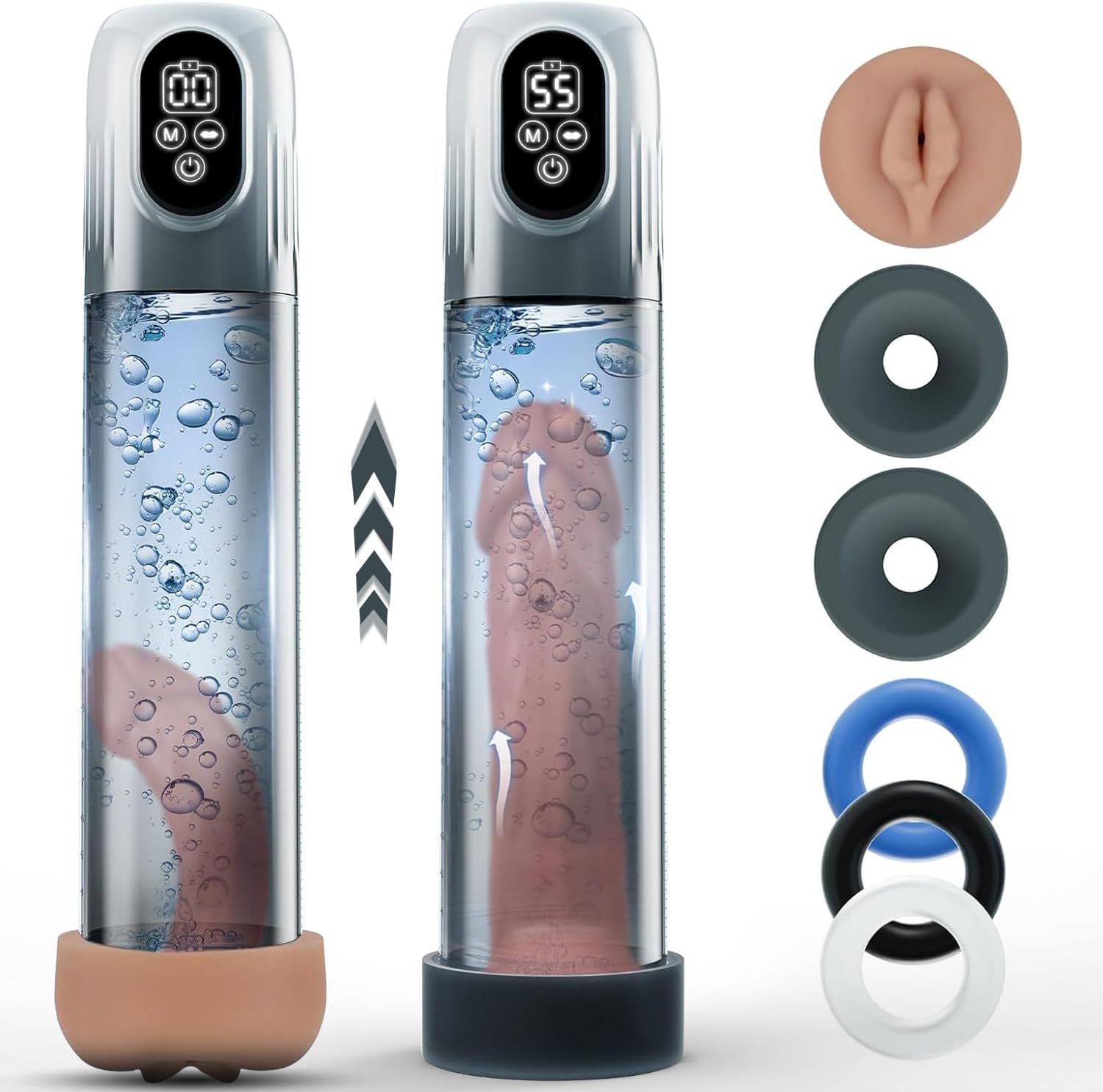 Electric Penis Pump, Automatic Male Masturbator with Mini Pocket Pussy and 3 Penis Ring, Adult Sex Toys for Men Dick Enlarger Erection, Air Water Extender with 4 Training Pressure and 5 Suction Modes
