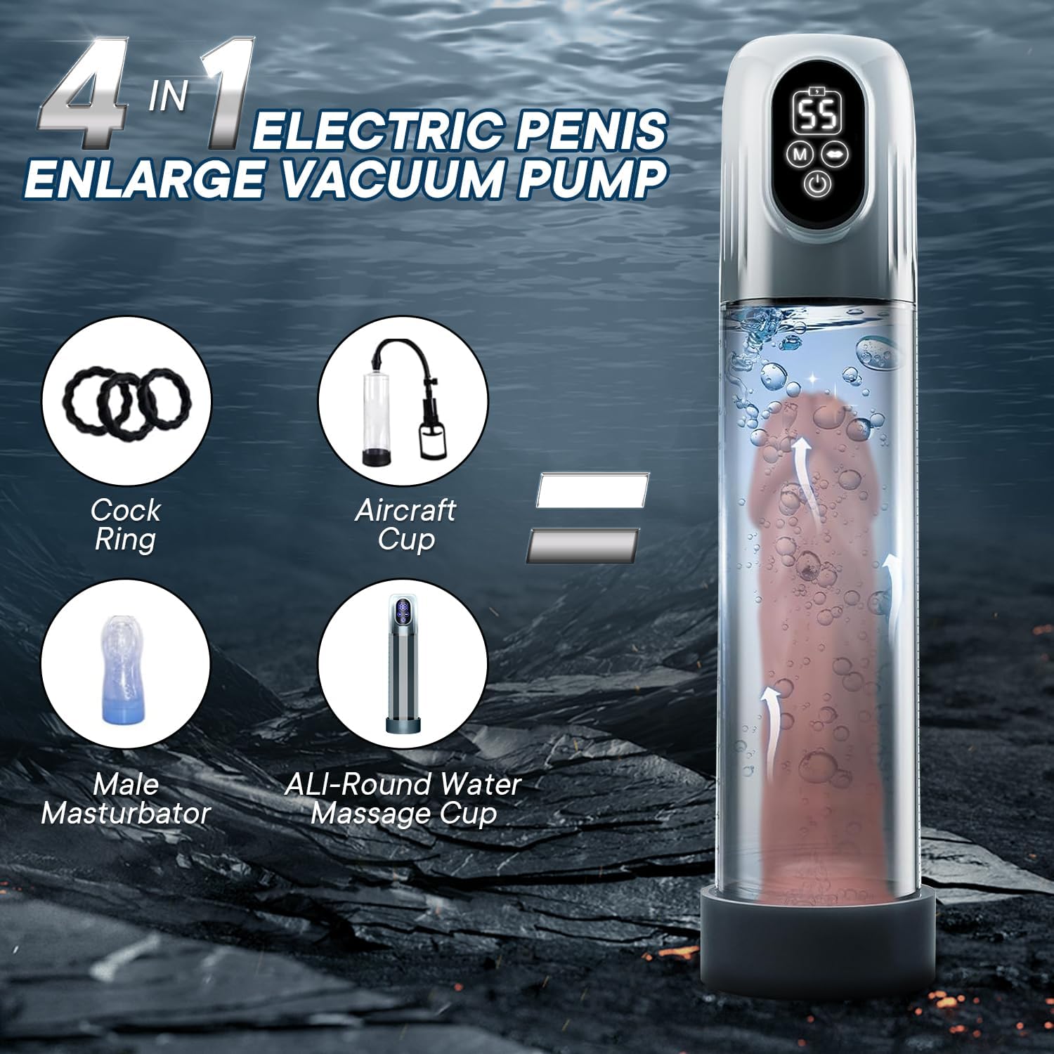 Elektrische Penispumpe, automatischer Masturbator für Männer mit Mini-Taschenmuschi und 3 Penisringen, Sexspielzeug für Erwachsene für Männer, Schwanzvergrößerung, Luftwasserverlängerung mit 4 Trainingsdruck- und 5 Saugmodi