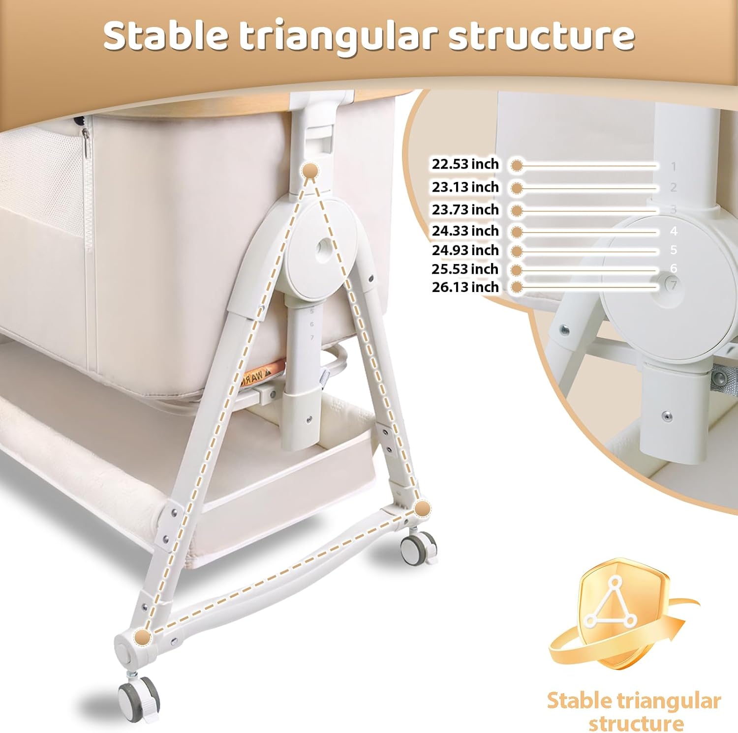 Culla per neonati 4 in 1, Culla da letto con ruote e cesto portaoggetti, Lettino regolabile a 7 altezze con fasciatoio, Culla a dondolo in rete traspirante per neonato/neonato