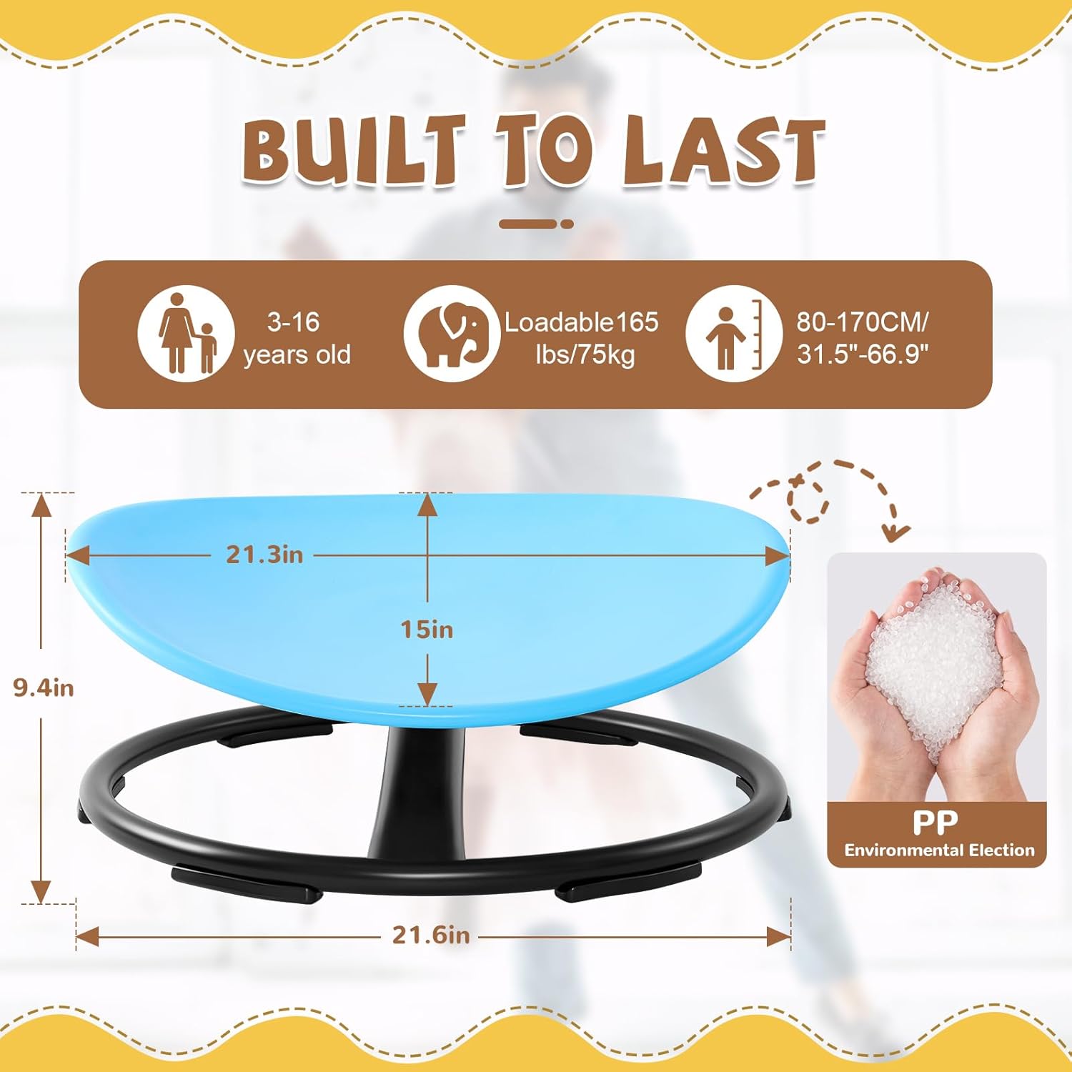 Sedia da spinning Zhenx per bambini, sedia girevole per bambini con autismo, sedia sensoriale per bambini, sedia rotante per bambini autistici, bambini con ADHD, allenamento con sedute e rotazione, coordinazione corporea (blu)